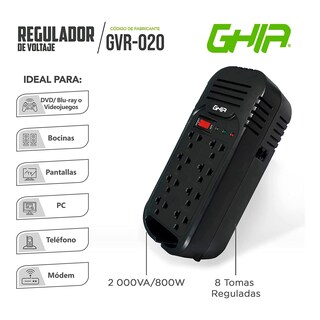 Foto 3 | Regulador de Voltaje de 2000va/800w Ghia Gvr-020 color Negro con 8 Contactos