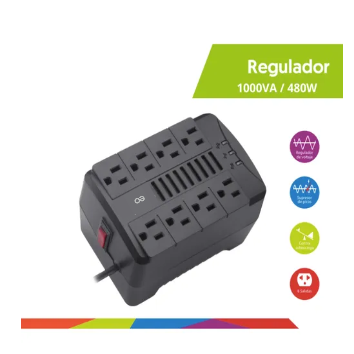 Foto 4 pulgar | Regulador 480w 1.000va 8 Contactos Eo Safe Imports Esi-20137 Negro
