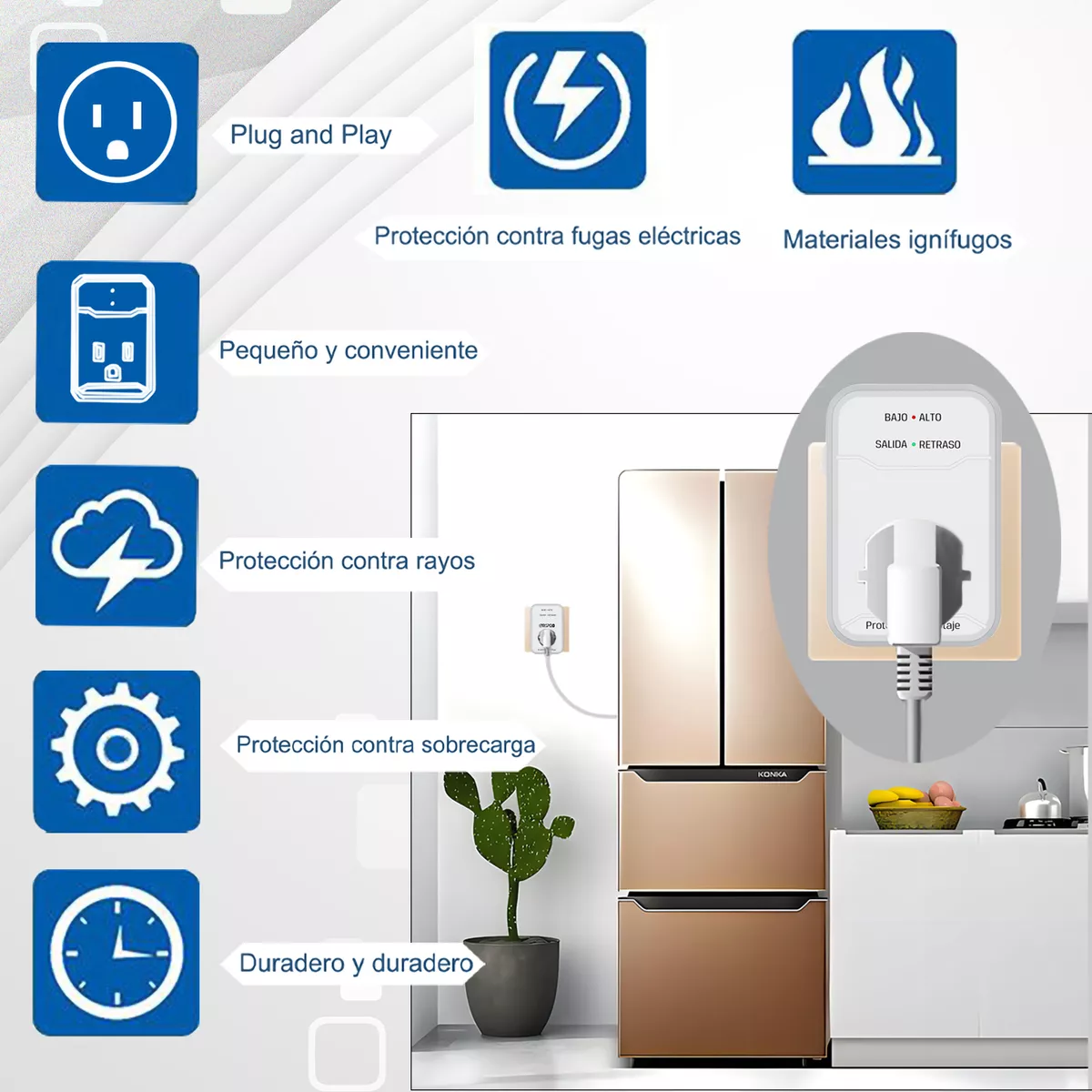 Foto 3 pulgar | Protector de Voltaje Refrigerador Regulador o Enfriador Eo Safe Imports Esi-17951 Blanco  2 Piezas