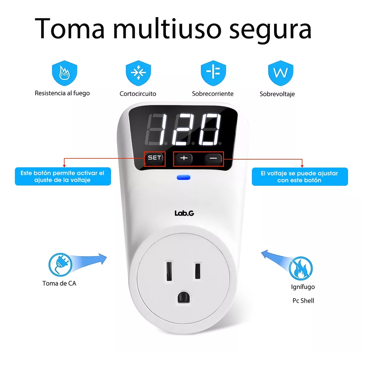Foto 2 | Regulador De Voltaje Lab.g Protector Led Ajustable 80v-140v 1800va Blanco Con Negro