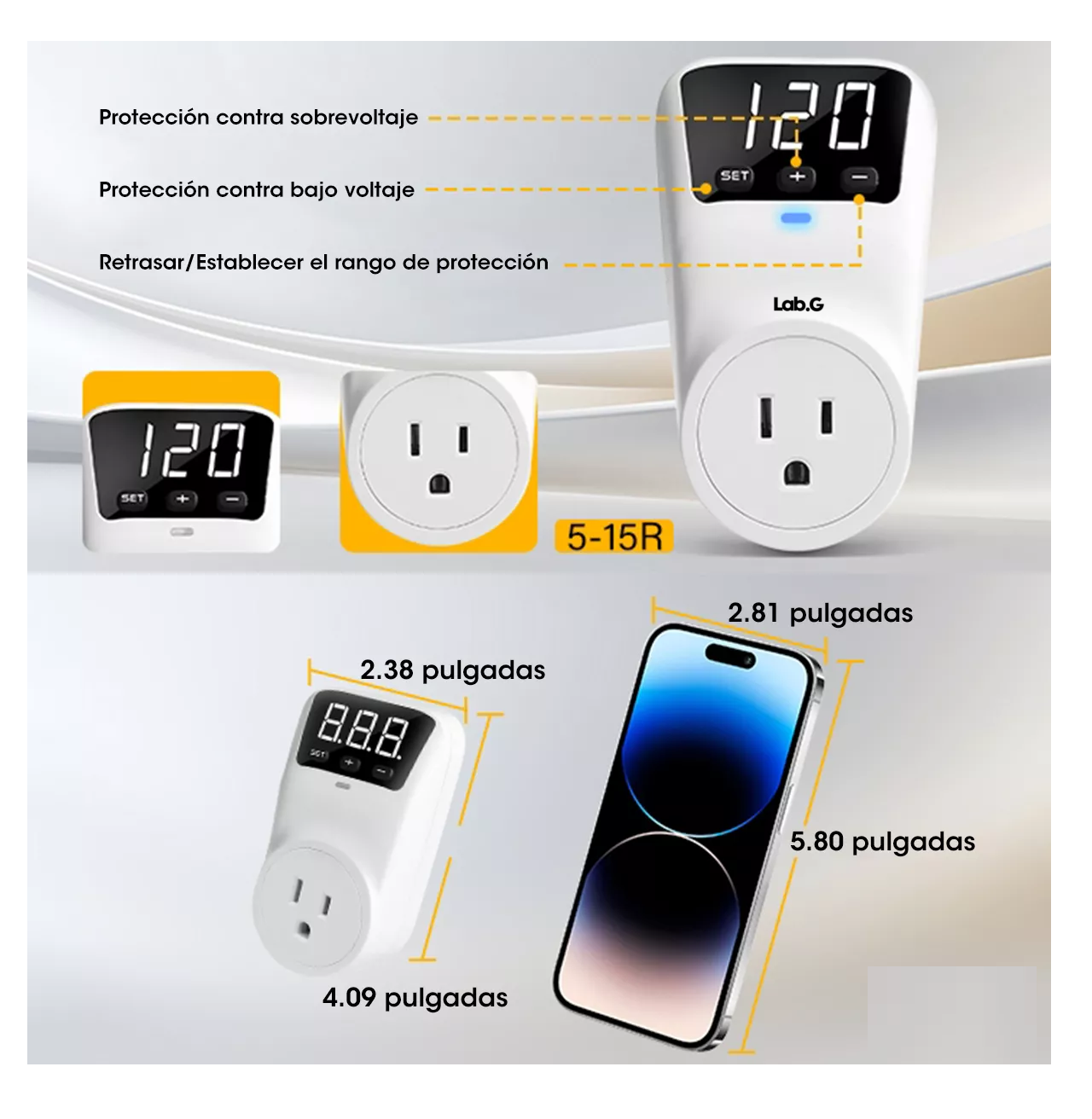 Foto 3 | Regulador De Voltaje Lab.g Protector Led Ajustable 80v-140v 1800va Blanco Con Negro