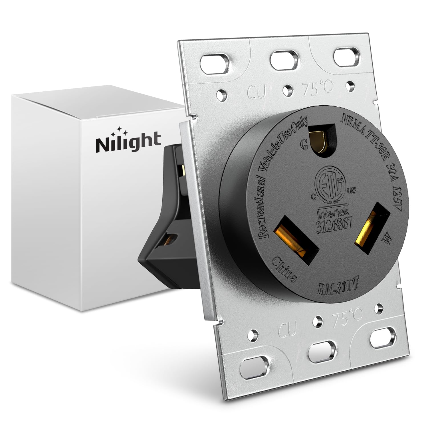 Toma De Corriente Para Rv Nilight, 30 Amperios, 125 V, Nema Tt-30r, Con Certificación Etl - Venta Internacional.