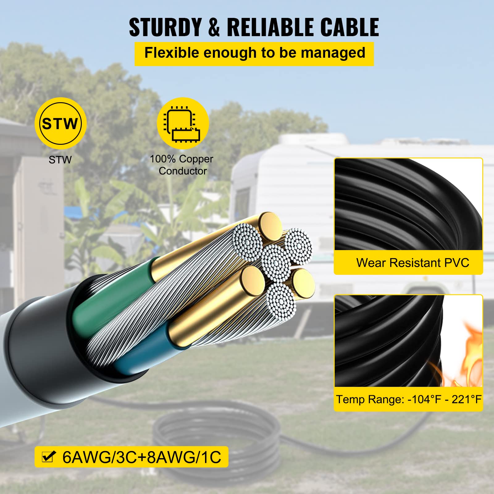 Foto 3 | Cable De Extensión Para Generador Vevor, 30 Pies, 50 A, Nema 14-50p, Twist Lock - Venta Internacional.