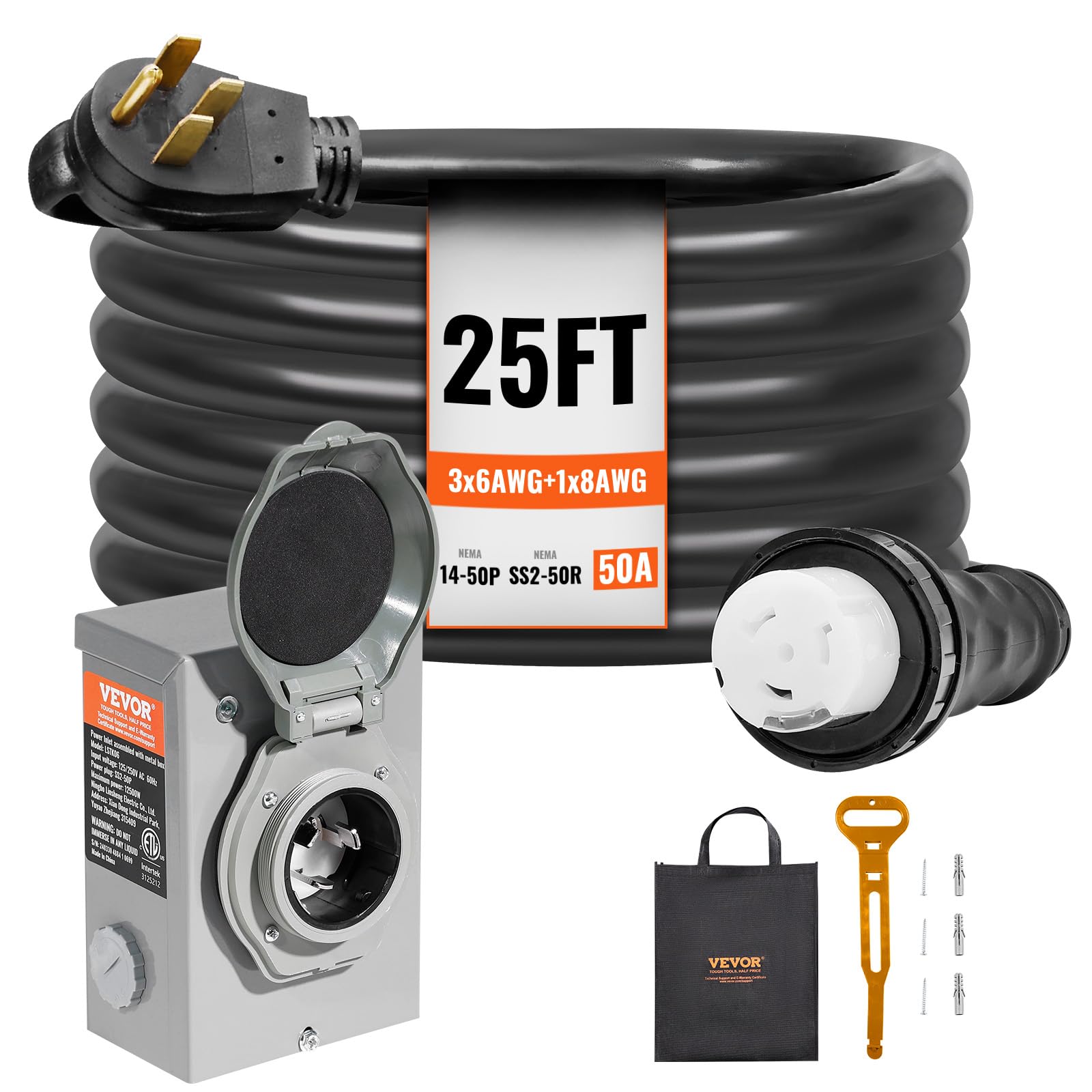 Foto 1 | Kit De Cable De Generador Y Caja De Entrada De Alimentación Vevor, 50 Amperios Y 25 Pies - Venta Internacional.