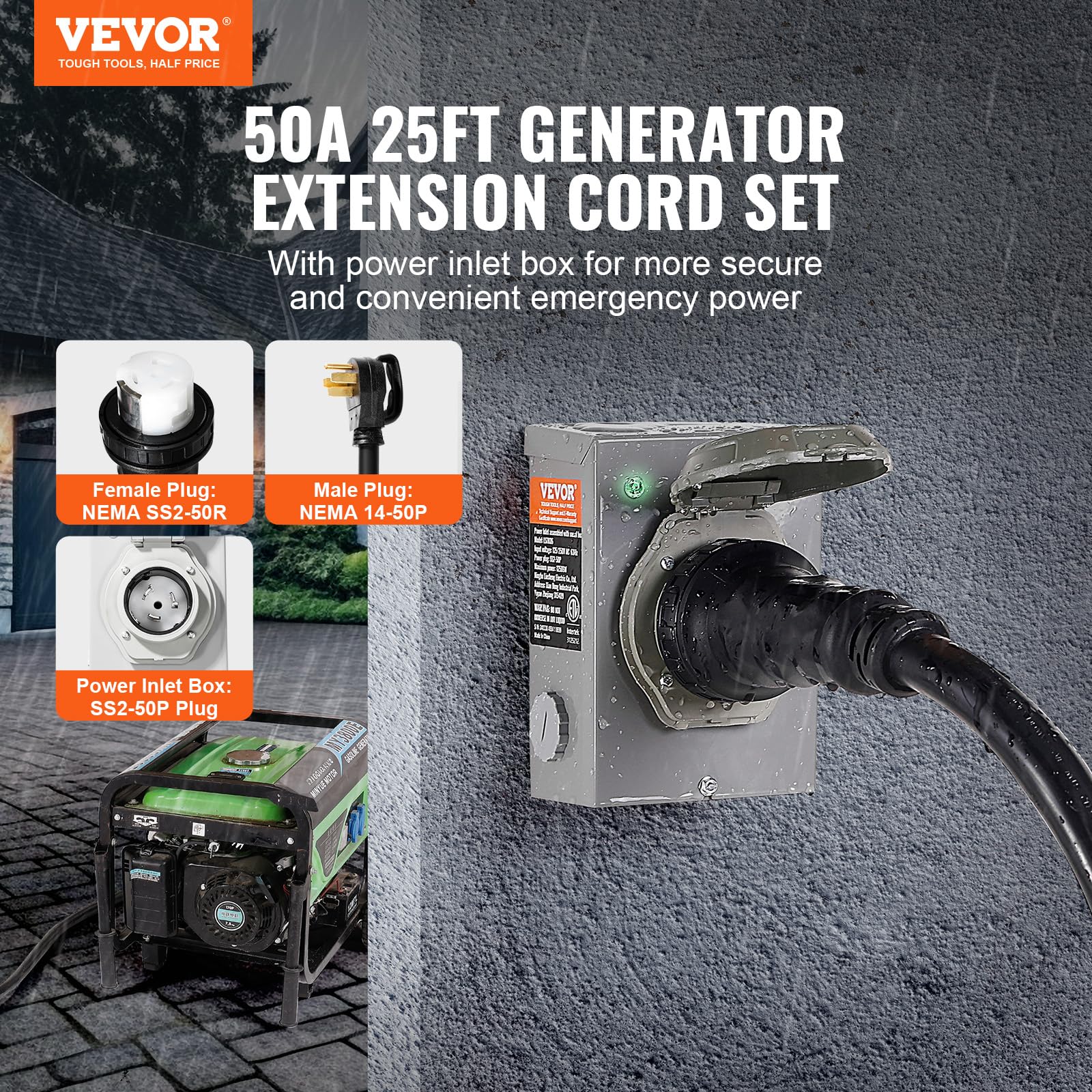 Foto 3 pulgar | Kit De Cable De Generador Y Caja De Entrada De Alimentación Vevor, 50 Amperios Y 25 Pies - Venta Internacional.