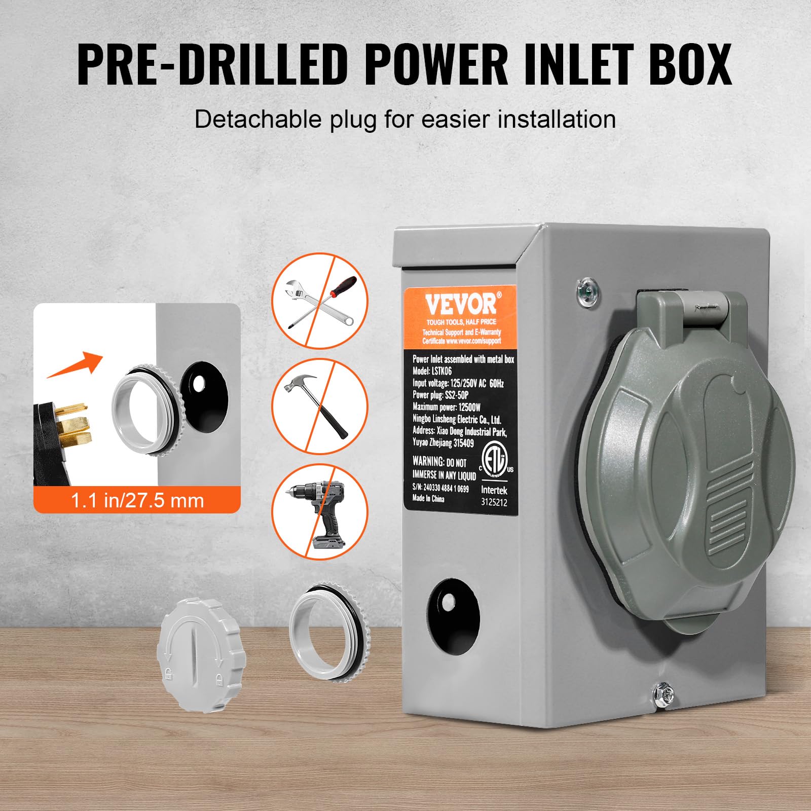 Foto 4 pulgar | Kit De Cable De Generador Y Caja De Entrada De Alimentación Vevor, 50 Amperios Y 25 Pies - Venta Internacional.