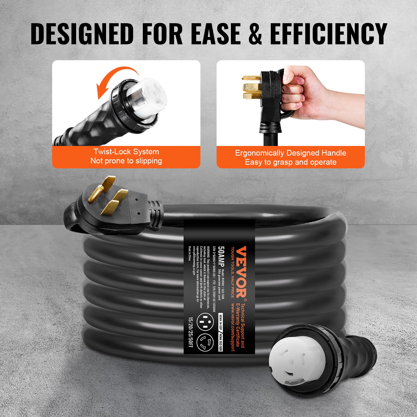 Foto 6 | Kit De Cable De Generador Y Caja De Entrada De Alimentación Vevor, 50 Amperios Y 25 Pies - Venta Internacional.