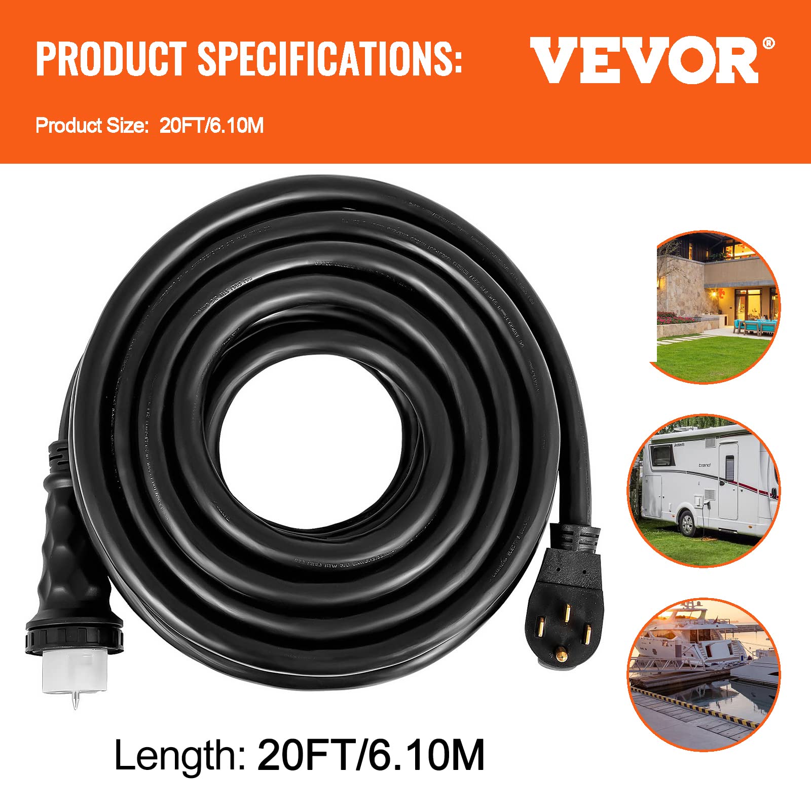 Foto 8 pulgar | Cable De Extensión Para Generador Vevor, 20 Pies, 50 A, Nema N14-50p Y Ss2-50r - Venta Internacional.