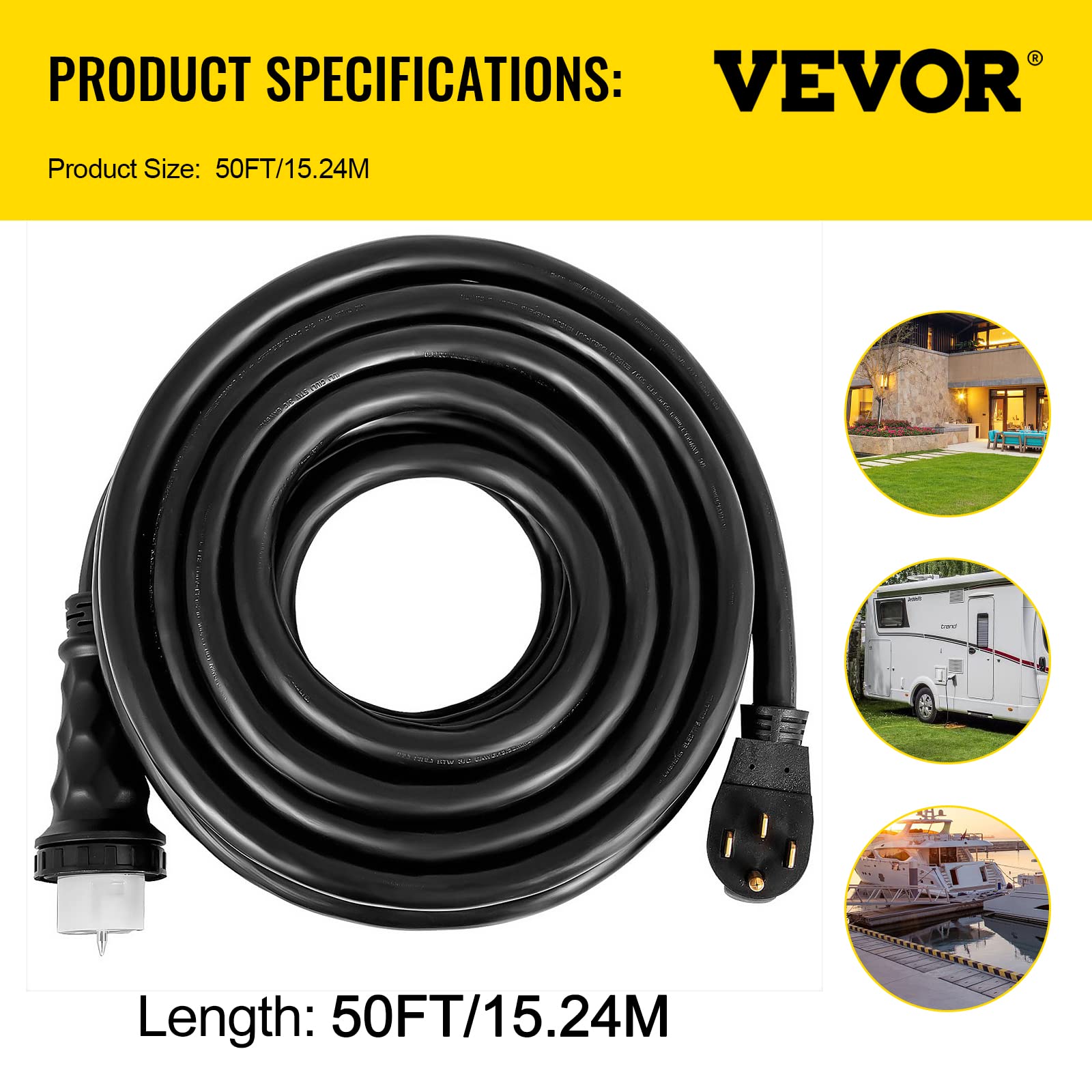 Foto 7 | Cable De Extensión Para Generador Vevor, 50 Pies, 50 Amperios, 125 V/250 V - Venta Internacional.