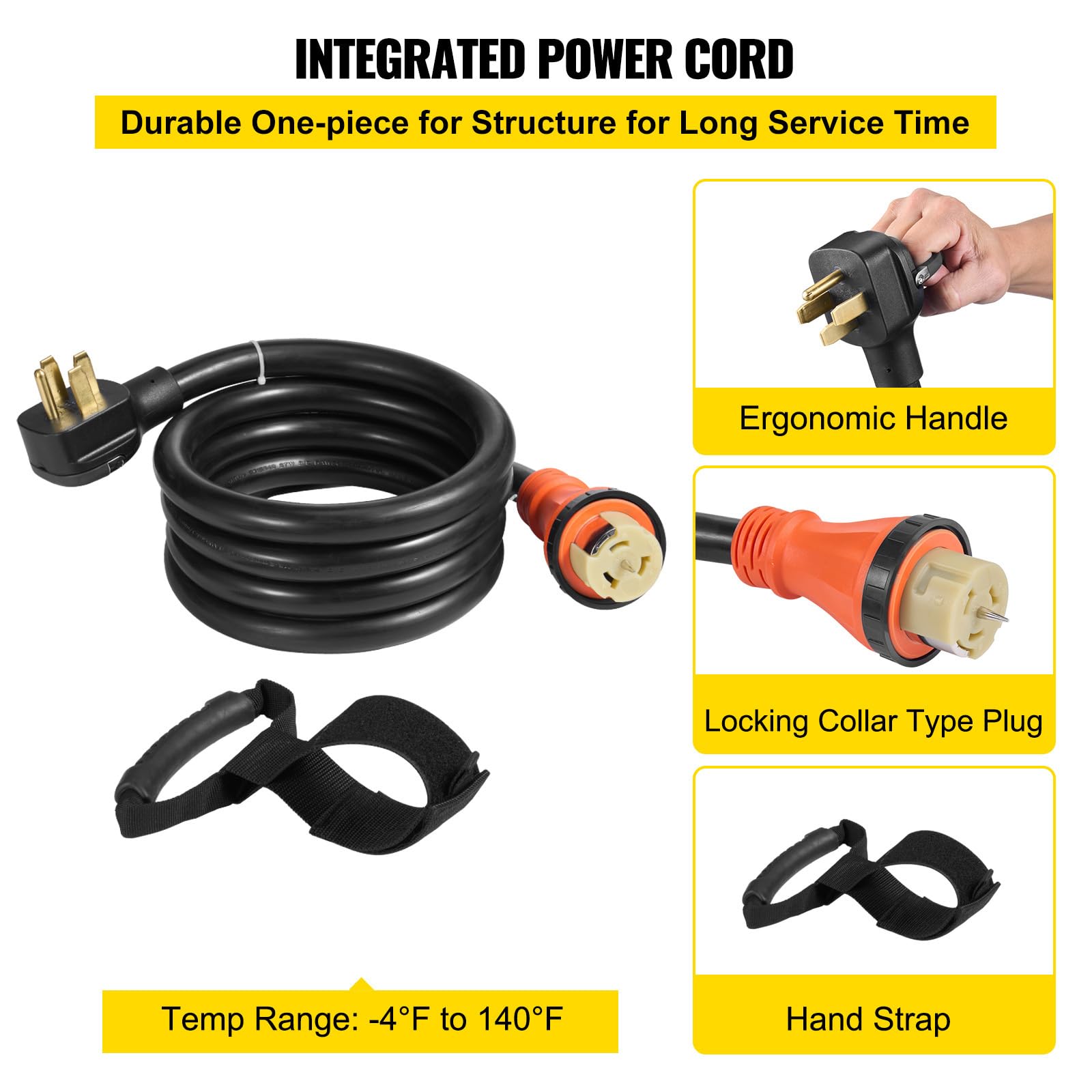 Foto 6 | Cable De Extensión Para Generador Vevor, 50 Amperios, 15 Pies, 1200 W, 125/250 V - Venta Internacional.