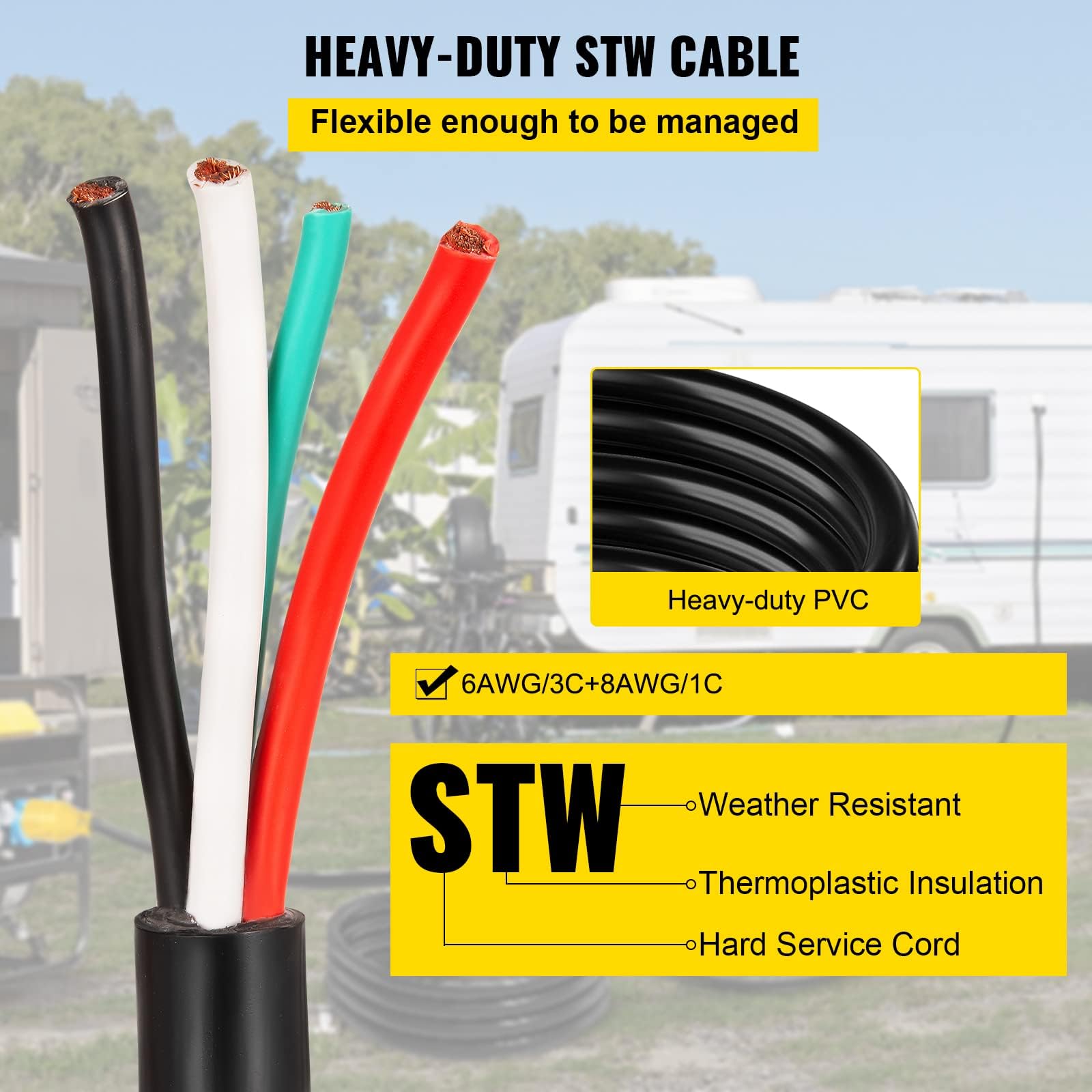 Foto 4 pulgar | Cable De Extensión Para Generador Vevor, 30 Pies, 50 A, Calibre 6, Stw Rv Power - Venta Internacional.