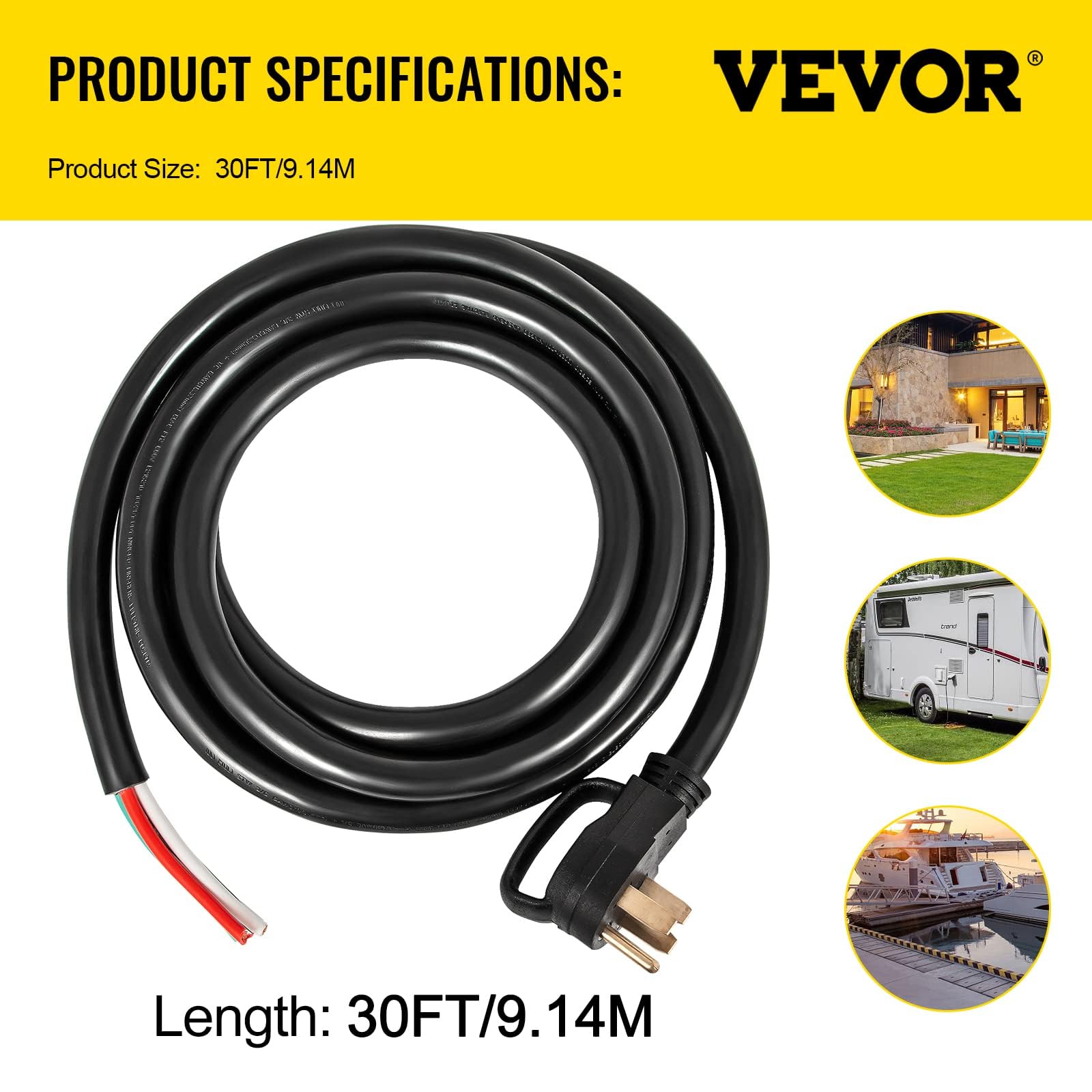 Foto 6 pulgar | Cable De Extensión Para Generador Vevor, 30 Pies, 50 A, Calibre 6, Stw Rv Power - Venta Internacional.