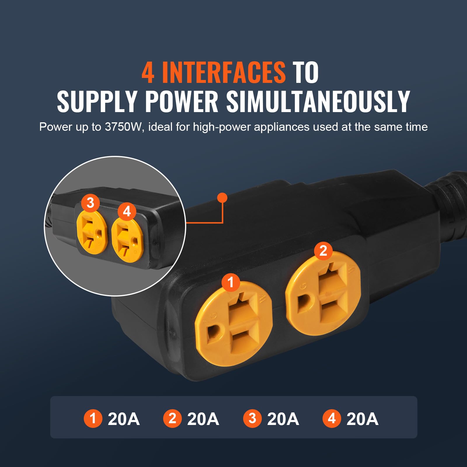 Foto 6 pulgar | Cable De Extensión Vevor La047b/la052ma, 30 Amperios, 25 Pies, 125 V, 3750 W - Venta Internacional.