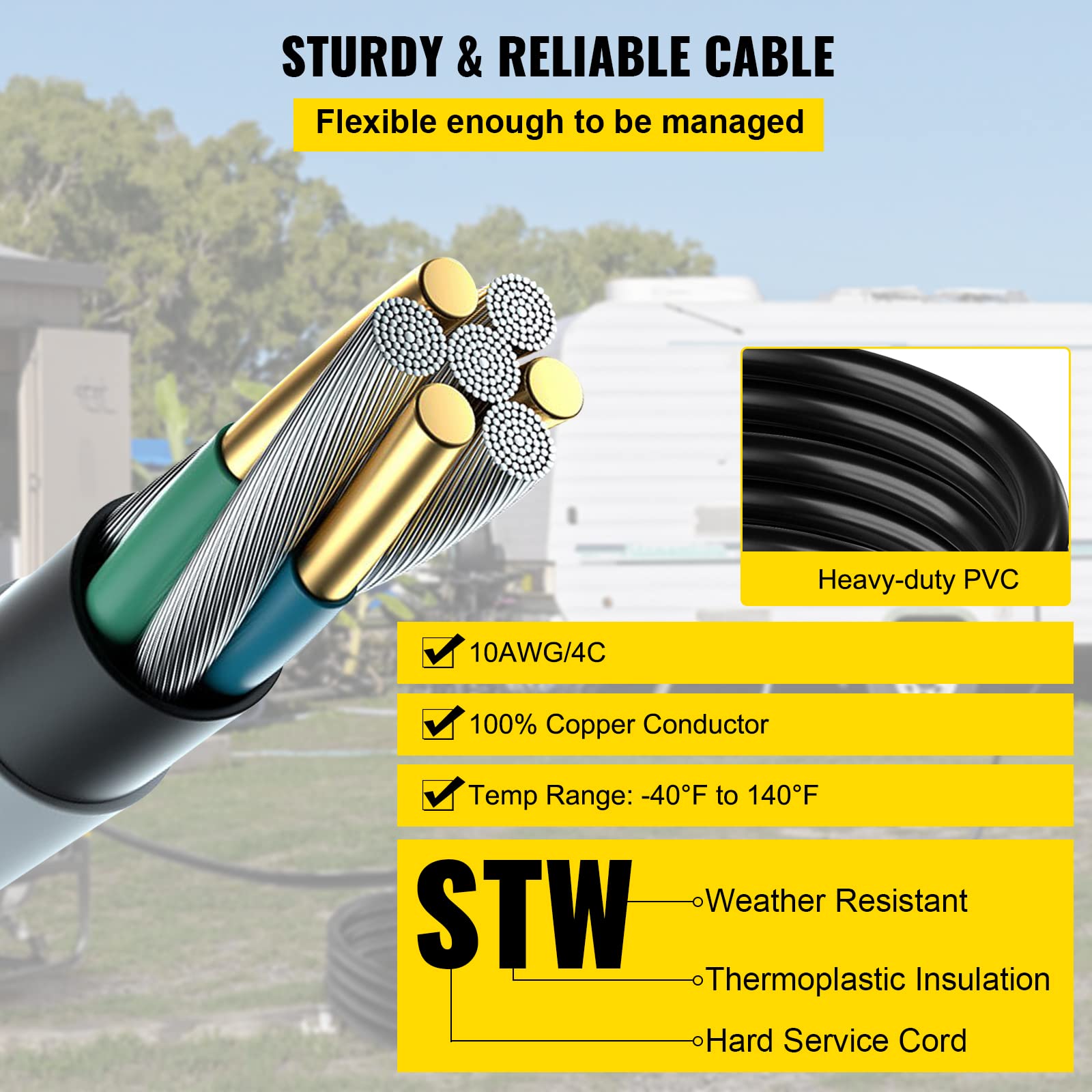 Foto 4 pulgar | Cable De Extensión Para Generador Vevor, 40 Pies, 30 A, 7500 W, Calibre 10, 4 Pro - Venta Internacional.