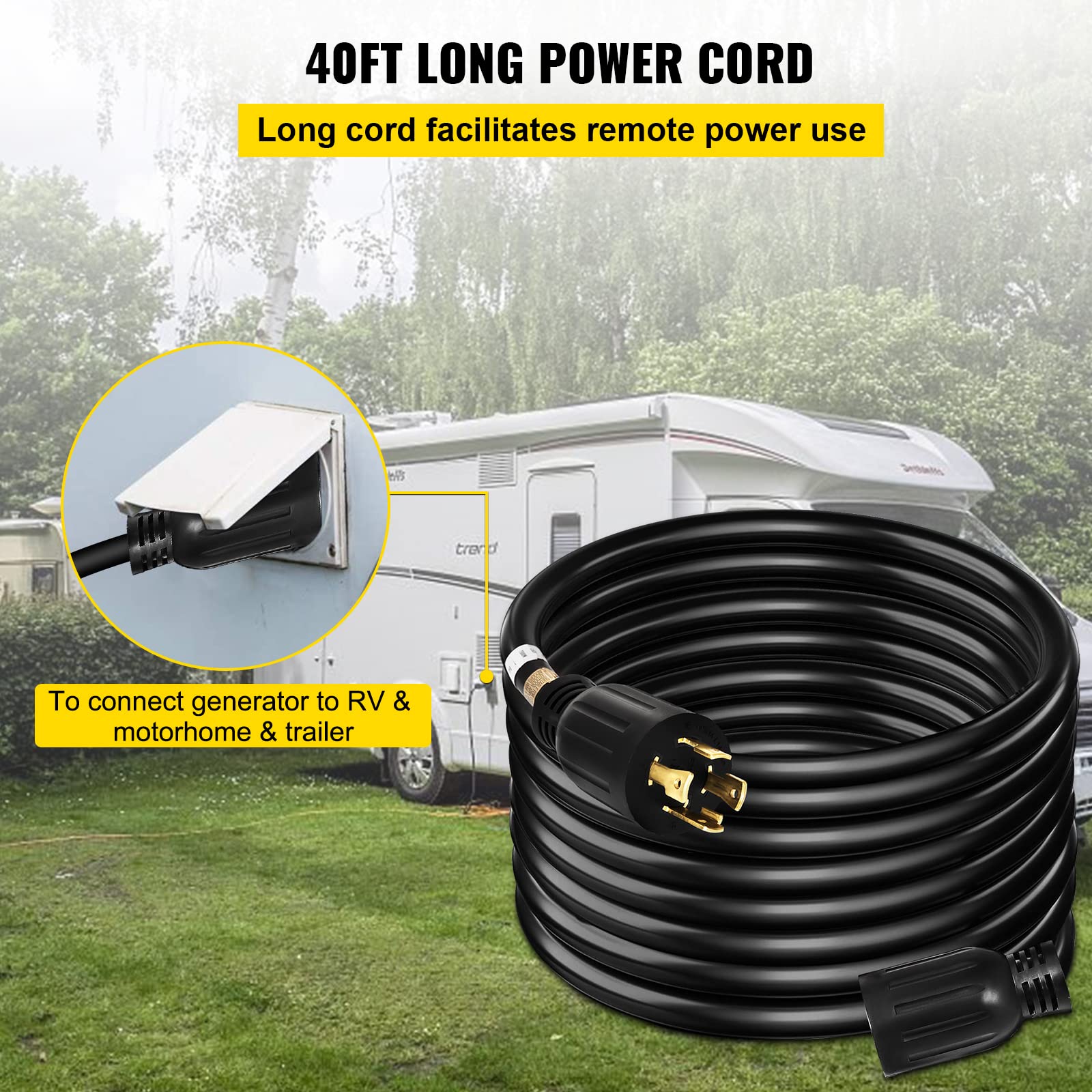 Foto 4 | Cable De Extensión Para Generador Vevor, 40 Pies, 30 A, 7500 W, Calibre 10, 4 Pro - Venta Internacional.