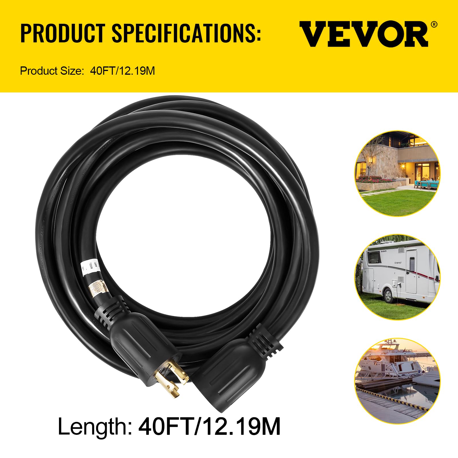 Foto 8 pulgar | Cable De Extensión Para Generador Vevor, 40 Pies, 30 A, 7500 W, Calibre 10, 4 Pro - Venta Internacional.