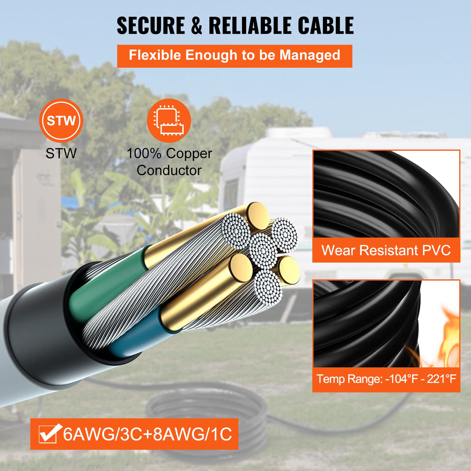 Foto 3 | Cable De Extensión Para Generador Vevor, 15 Pies, 50 A, Nema 14-50p A Ss2-50r - Venta Internacional.