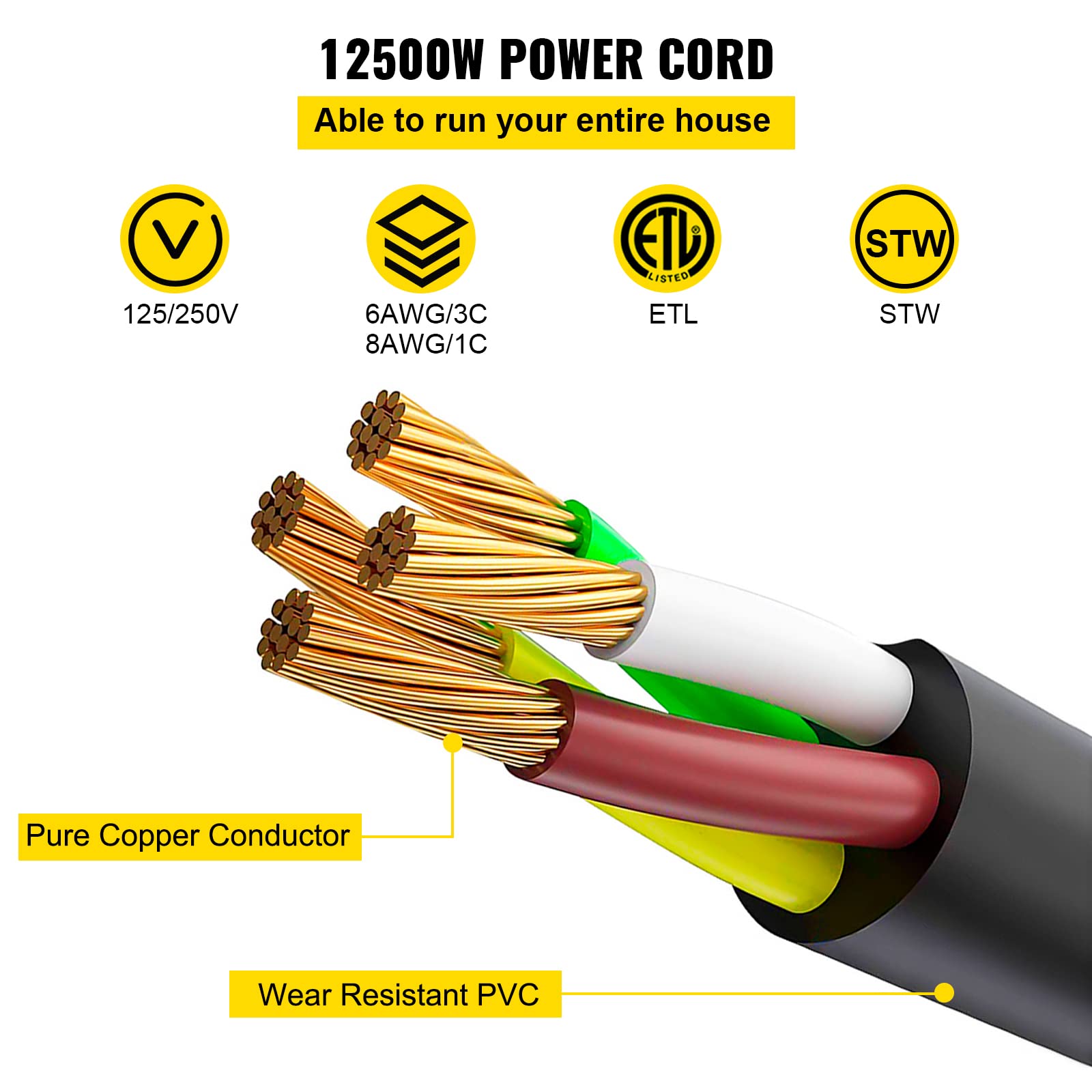 Foto 4 pulgar | Cable De Extensión Para Rv Vevor, 15 Pies, 50 A, Nema N14-50p A N14-50r, 125/250 V - Venta Internacional.