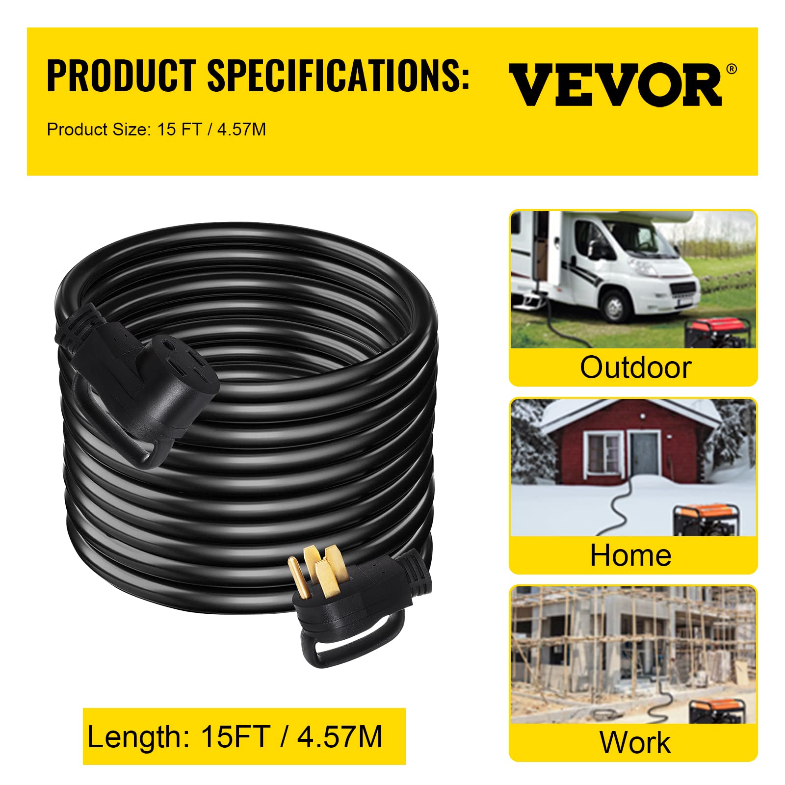 Foto 8 pulgar | Cable De Extensión Para Rv Vevor, 15 Pies, 50 A, Nema N14-50p A N14-50r, 125/250 V - Venta Internacional.
