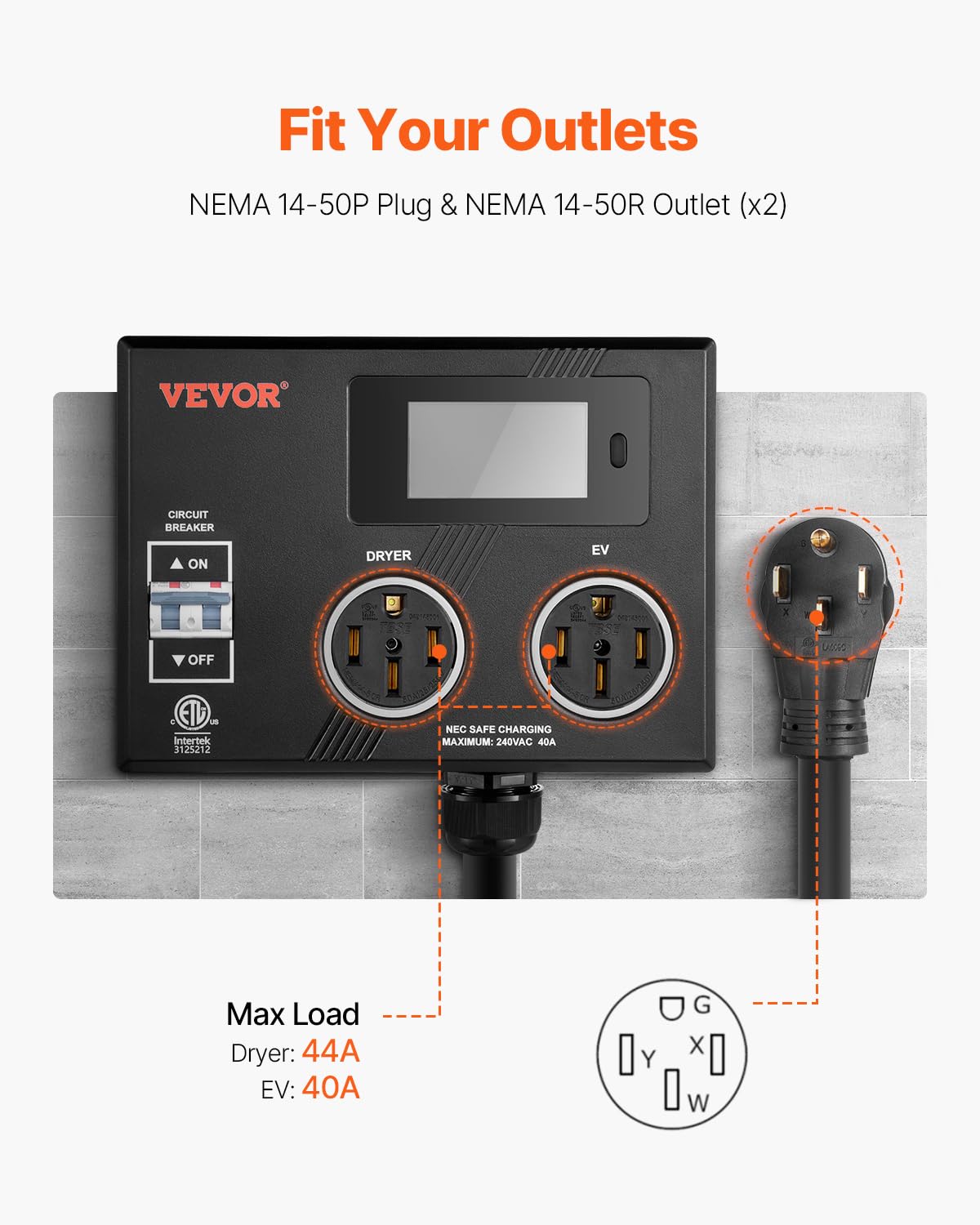Foto 5 pulgar | Divisor De Potencia Vevor Nema Para Secadora Y Ev 240v 44a/40a - Venta Internacional.