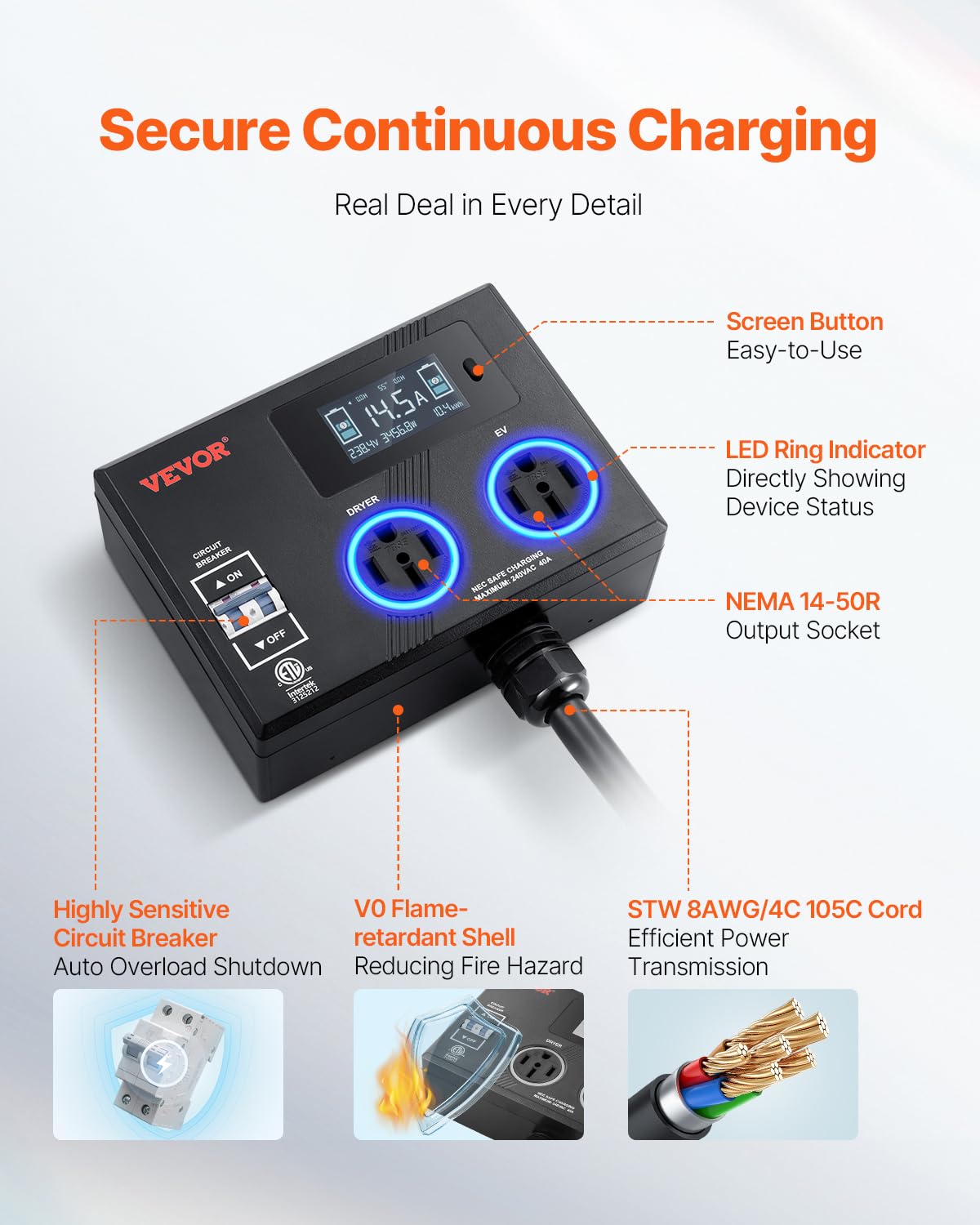 Foto 6 | Divisor De Potencia Vevor Nema Para Secadora Y Ev 240v 44a/40a - Venta Internacional.