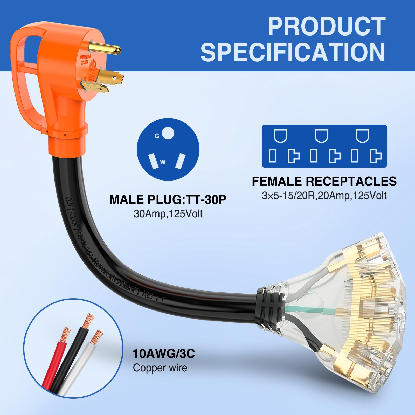 Foto 5 pulgar | Cable Adaptador Rv Nilight De 30 A A 110 V, 3 Clavijas Tt-30p Macho - Venta Internacional.