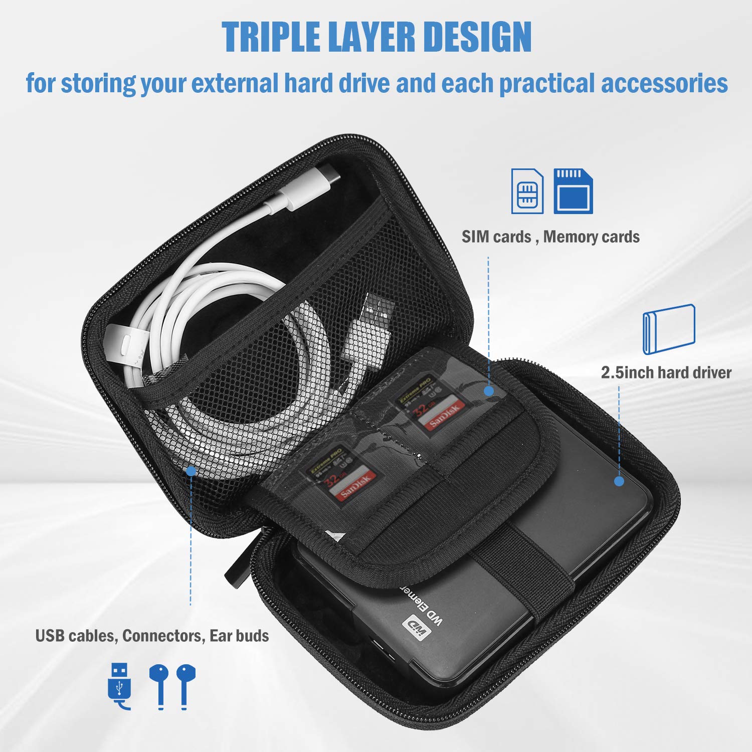 Foto 3 | Funda De Disco Duro Procase Para Canvio Basics Wd Elements 1tb-4t - Venta Internacional.