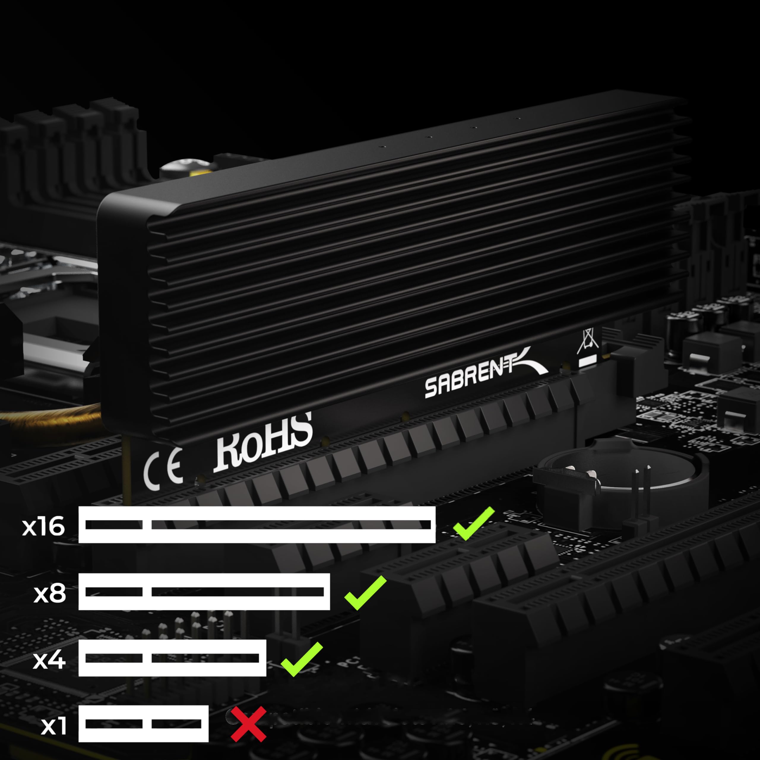Foto 6 | Adaptador Ssd Sabrent Nvme M.2 A Pcie X16/x8/x4 Con Disipador De Calor - Venta Internacional.