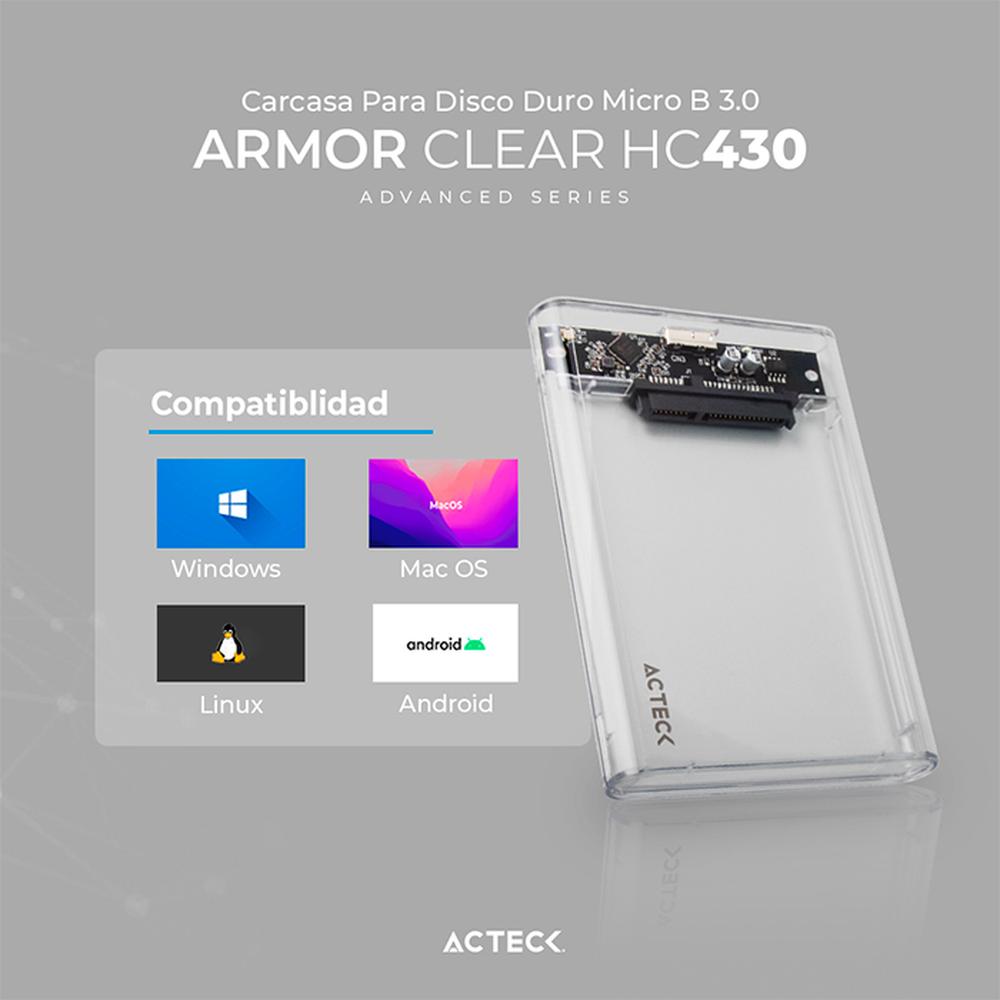 Foto 5 pulgar | Case Enclosure Acteck Armor Clear Hc430 5 Gbps Sata 2.5 Usb Blanco