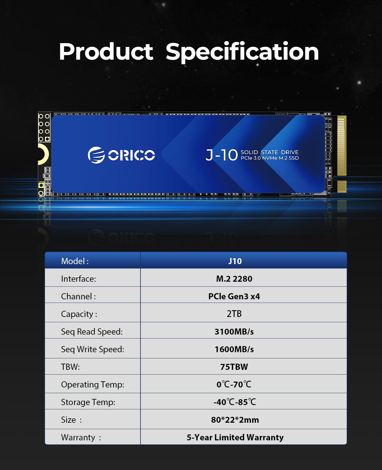 Foto 8 pulgar | Ssd Orico Nvme M.2 De 2 Tb Con Disipador Pcie Gen3x4 2280 J10 - Venta Internacional.