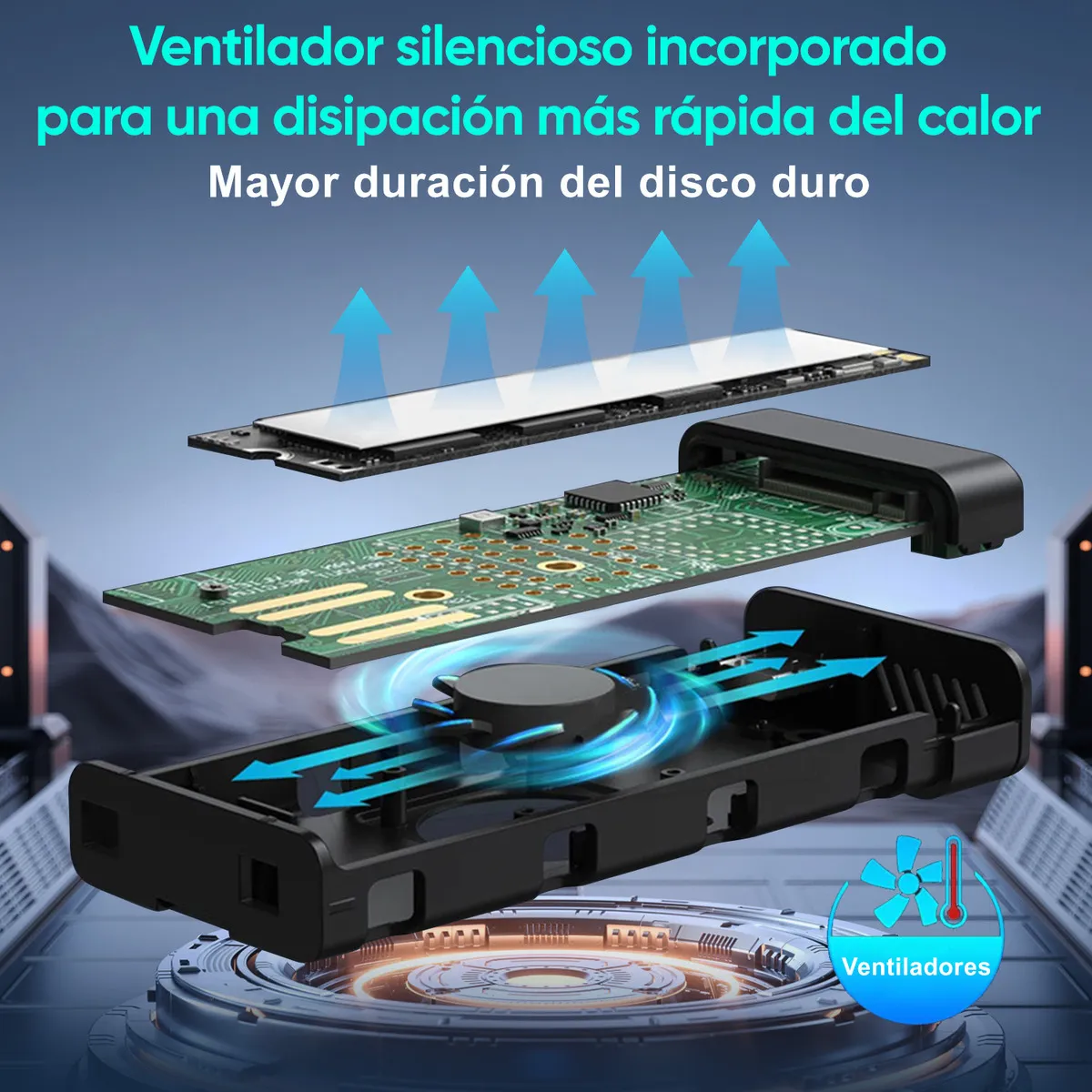 Foto 3 pulgar | Disipación Calor Carcasa Disco Duro Ssd M.2 Con Ventilador Eo Safe Imports Esi-19766 Negro