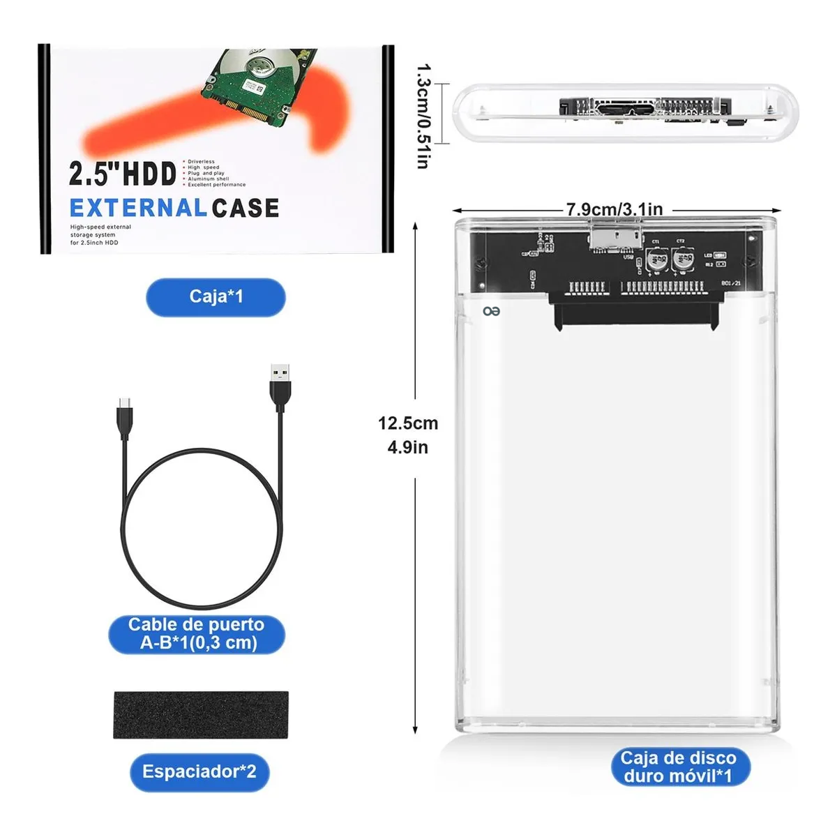 Foto 4 pulgar | 2pcs Carcasa Disco Duro Ssd Con Conexión Usb 3.0 Eo Safe Imports Esi-20088 Transparente