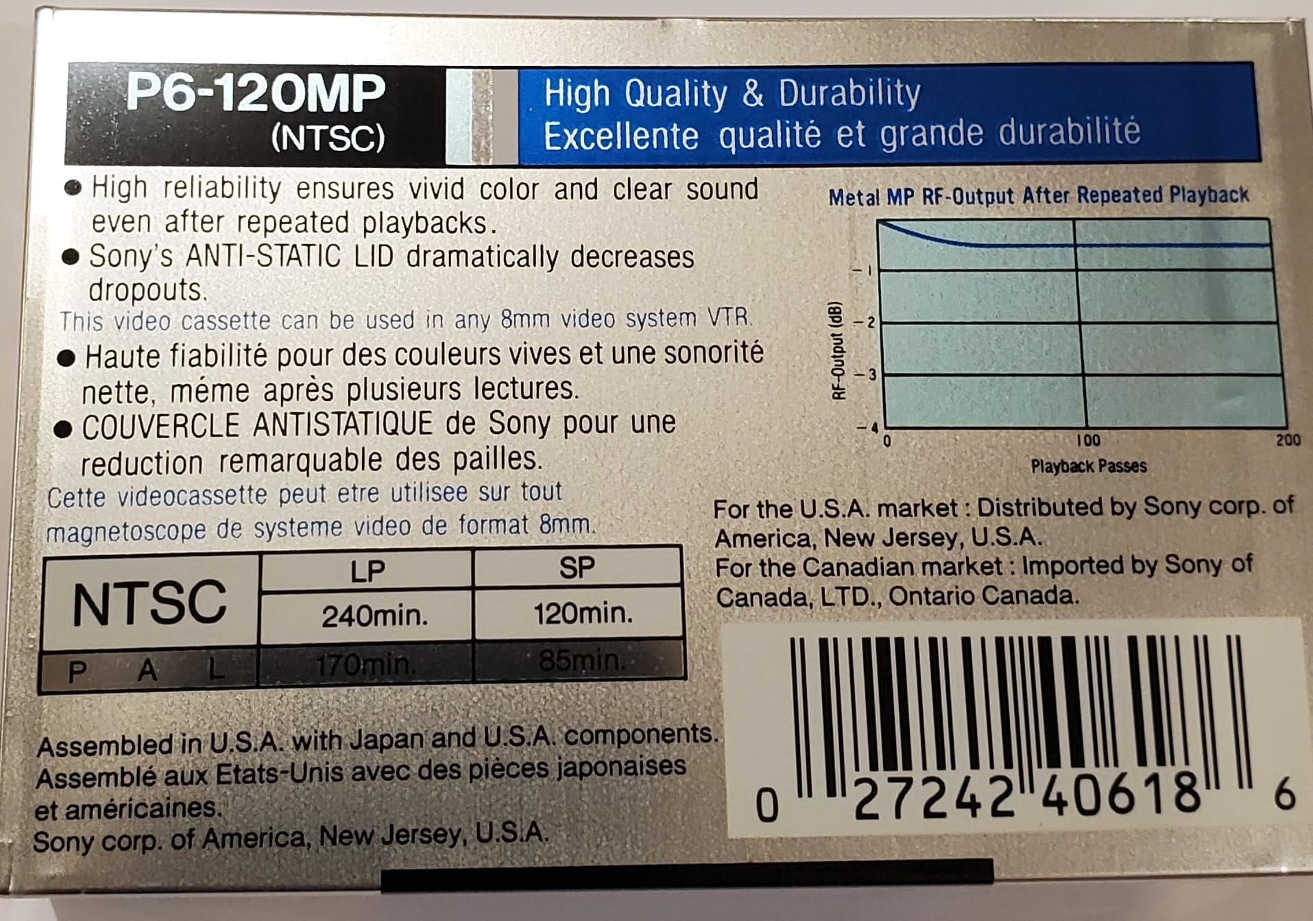 Foto 4 pulgar | Cinta De Vídeo Sony P6-120 Mpc De 8 Mm, Grado Estándar, 120 Min - Venta Internacional.