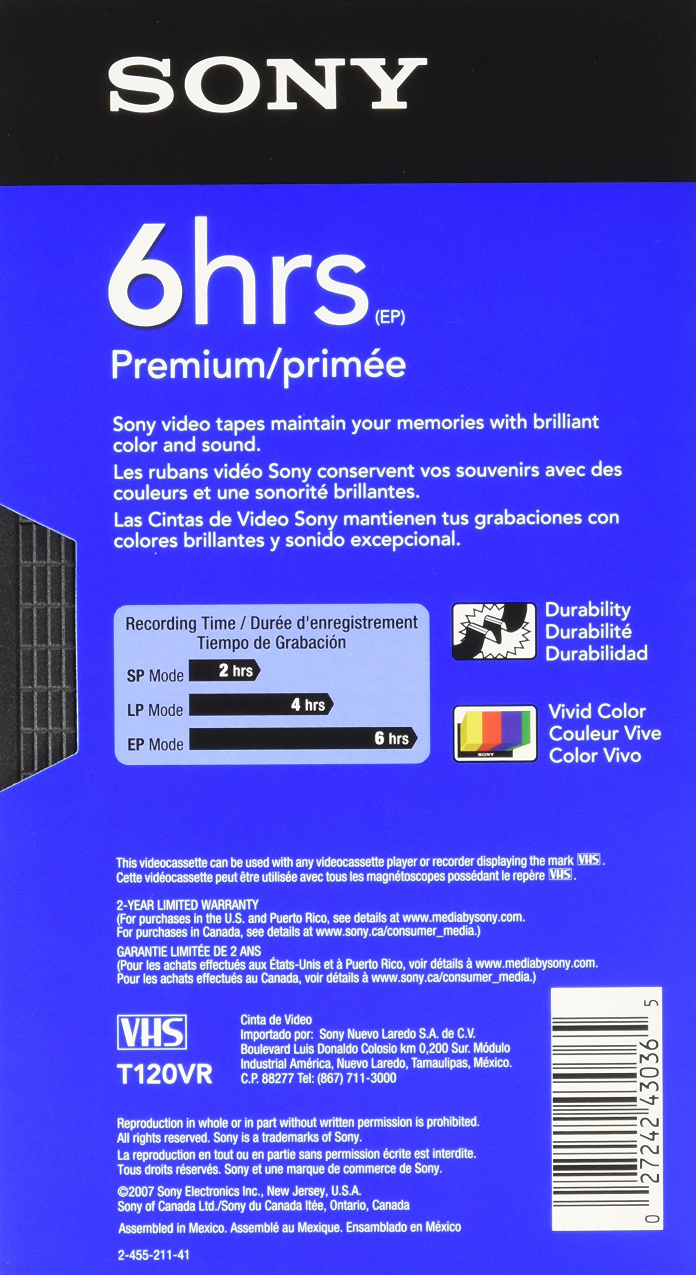 Foto 3 pulgar | Videocasete Vhs Sony T120v Premium Grade 6 Horas - Venta Internacional.