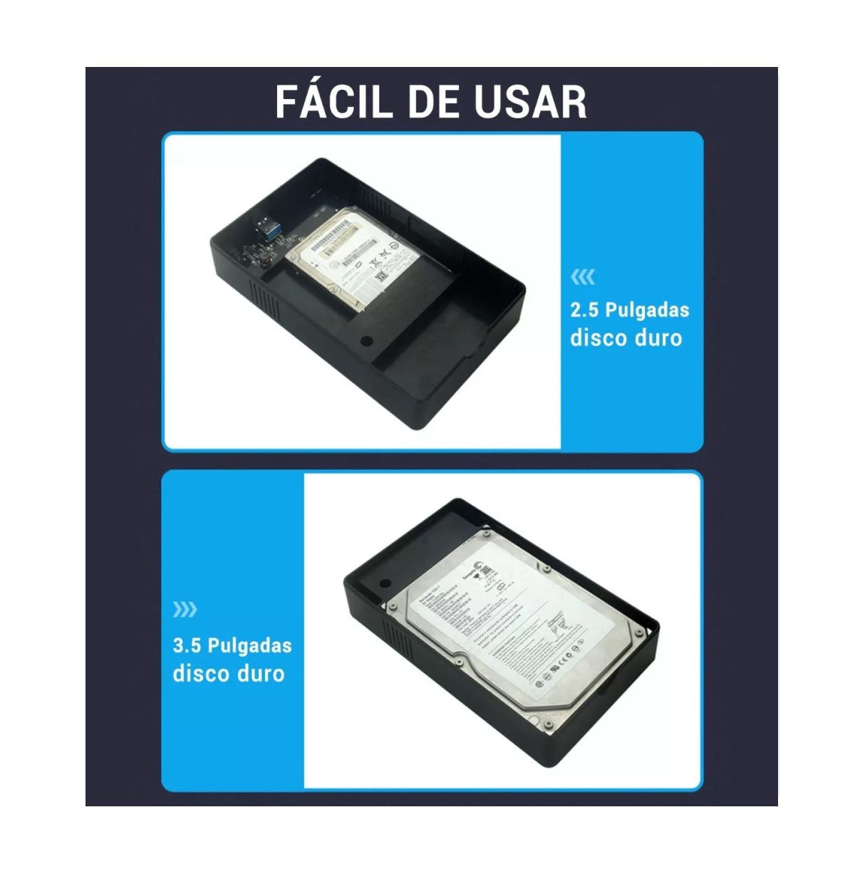 Foto 4 pulgar | Carcasa Disco Duro Belug USB 3.0 Sata Case 3.5 y 2.5 HDD SSD Negro