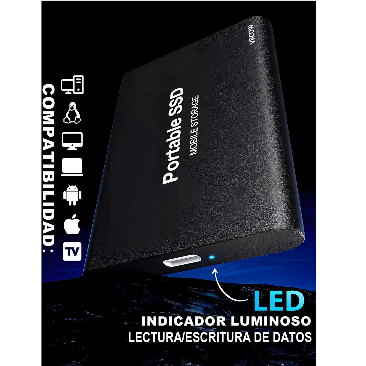 Foto 3 pulgar | Externo Disco Duro Ssd 2tb Vrcow 2000gb Sólido Mini Portátil Eo Safe Imports Esi-16525 Negro