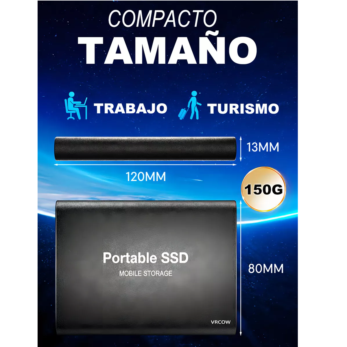 Foto 4 pulgar | Externo Disco Duro Ssd 2tb Vrcow 2000gb Sólido Mini Portátil Eo Safe Imports Esi-16525 Negro