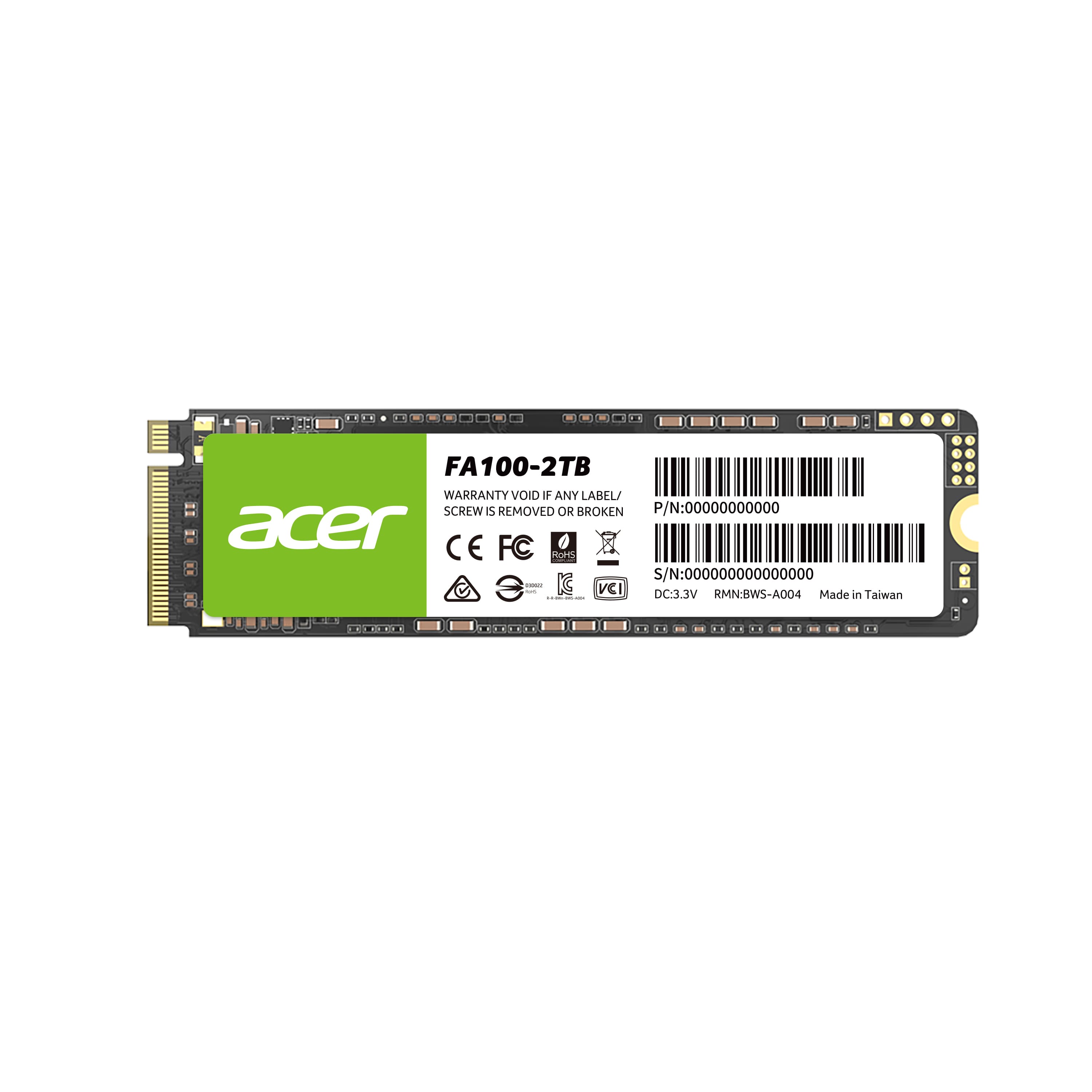 Foto 2 pulgar | Unidad de Estado Sólido Acer Fa100 De 2 Tb M2 2280 Nvme Pcie Gen 3x4 3300/2700 Mb/s