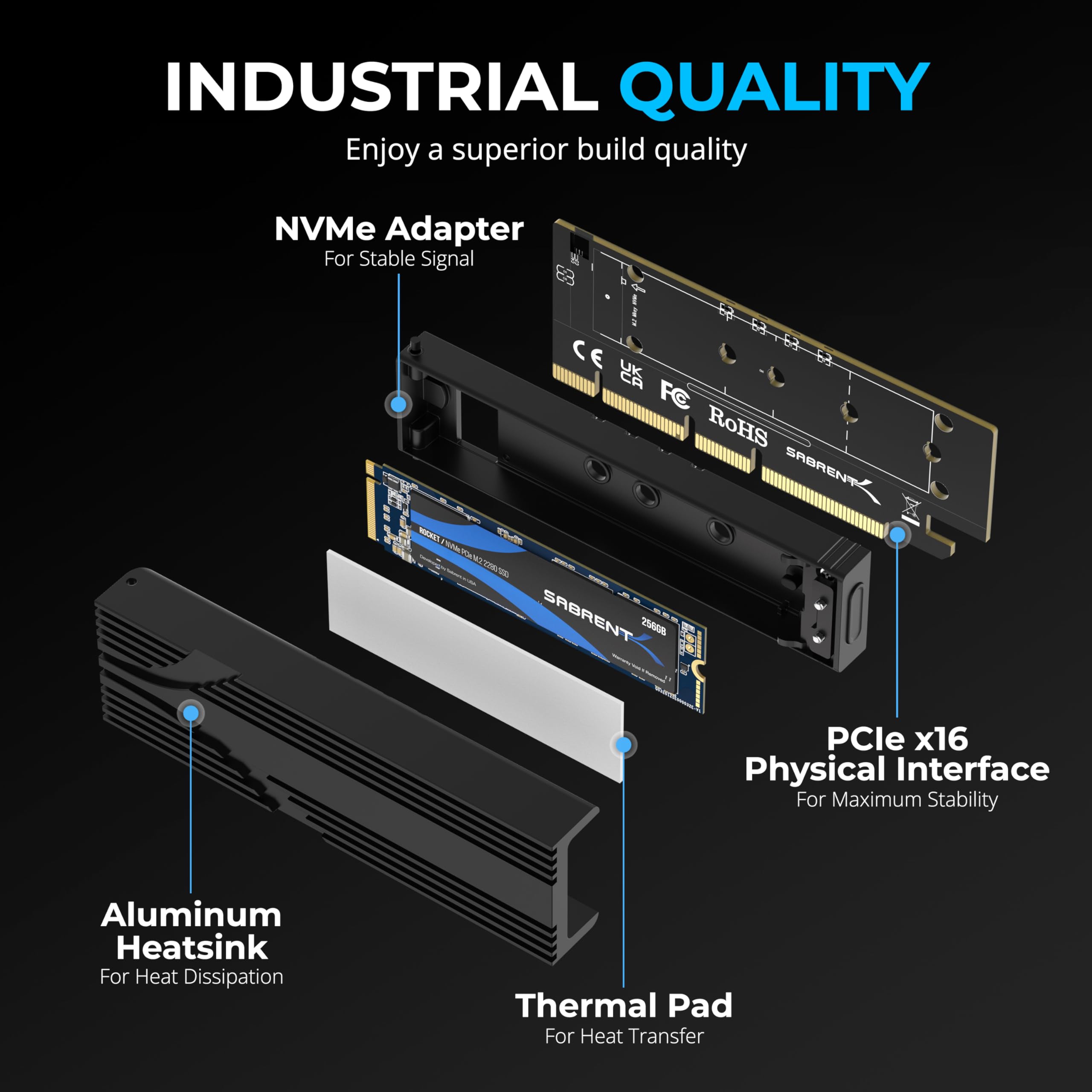 Foto 4 pulgar | Adaptador Ssd Sabrent M.2 Nvme A Pcie X16 Con Disipador Térmico De Aluminio - Venta Internacional.