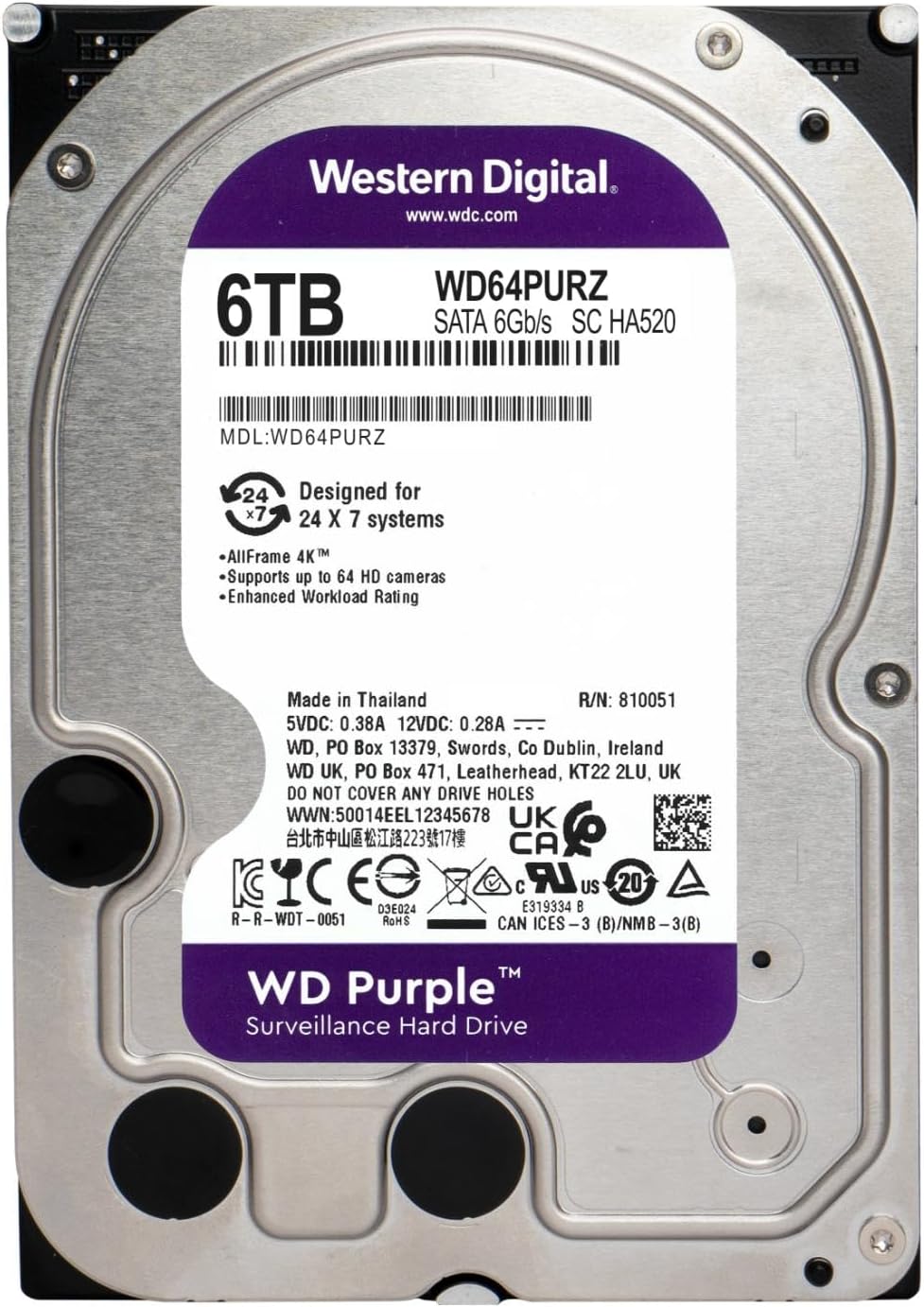 Foto 3 pulgar | Disco Duro 6tb Western Digital Hdd Sata 3.5 Videovigilancia Color Plateado Wd64purz