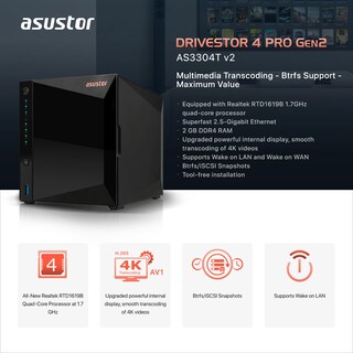 Foto 2 | Almacenamiento En Red Nas Asustor Drivestor 4 Pro Gen2 As3304t V2 4 Bay 2 Gb Ram Ddr4 - Venta Internacional.
