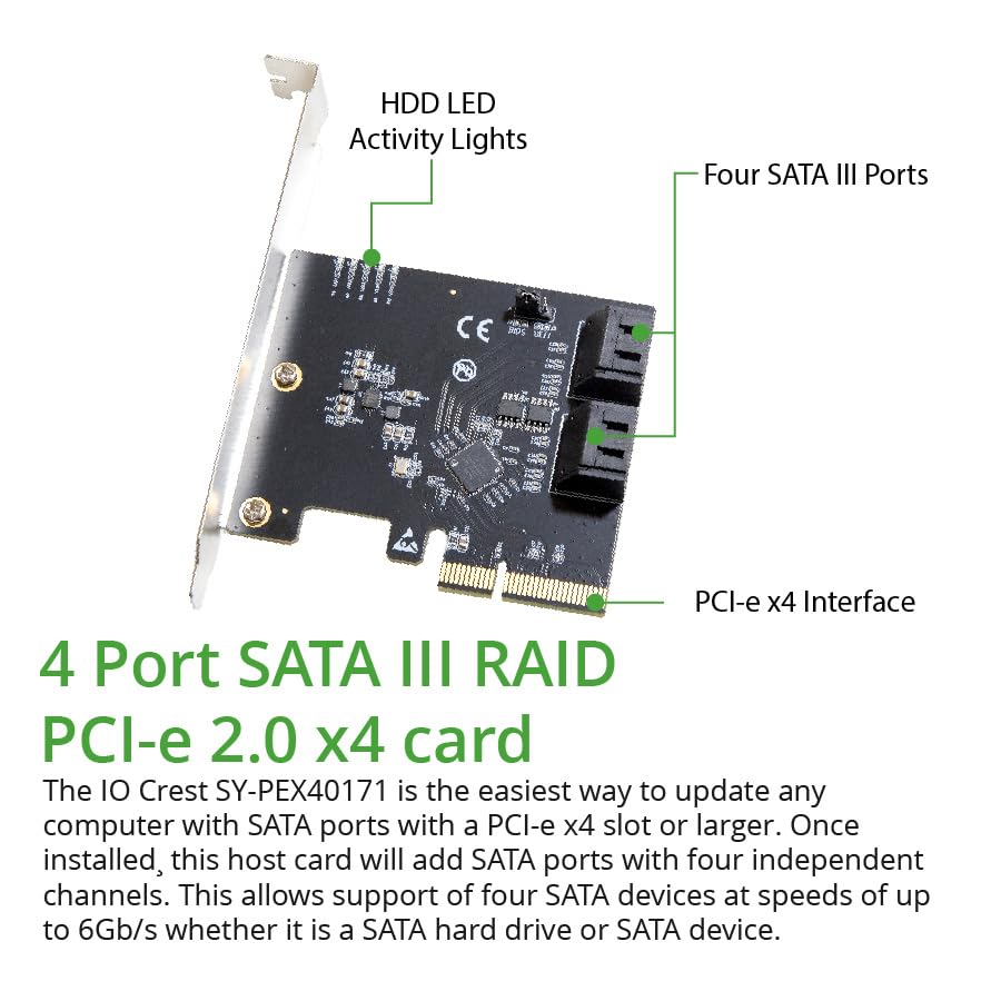 Foto 3 pulgar | Tarjeta De Expansión Raid Io Crest De 4 Puertos Sata Iii A Pci-e X2 - Venta Internacional.