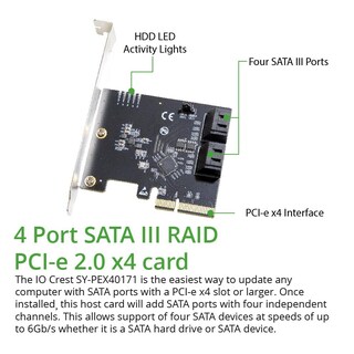 Foto 2 | Tarjeta De Expansión Raid Io Crest De 4 Puertos Sata Iii A Pci-e X2 - Venta Internacional.