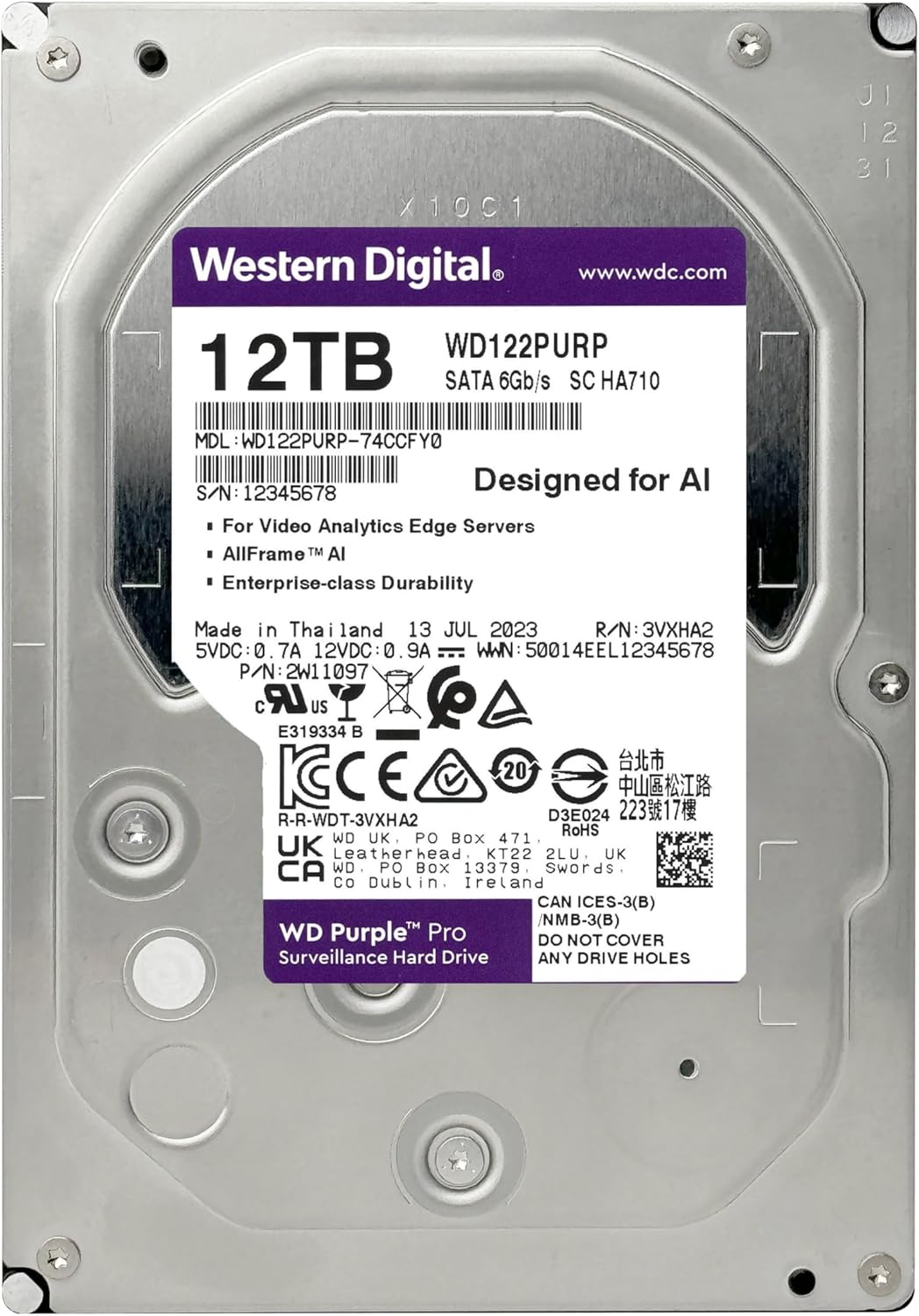 Foto 4 pulgar | Western Digital - Disco Duro Interno Wd Purple Pro Surveillance De 12 Tb, Caché De 512 Mb, 3.5'' - Wd122purp