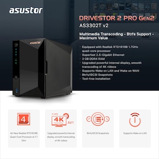 Foto 2 | Carcasa Nas Asustor Drivestor 2 Pro Gen2 As3302t V2 De 2 Bahías - Venta Internacional.