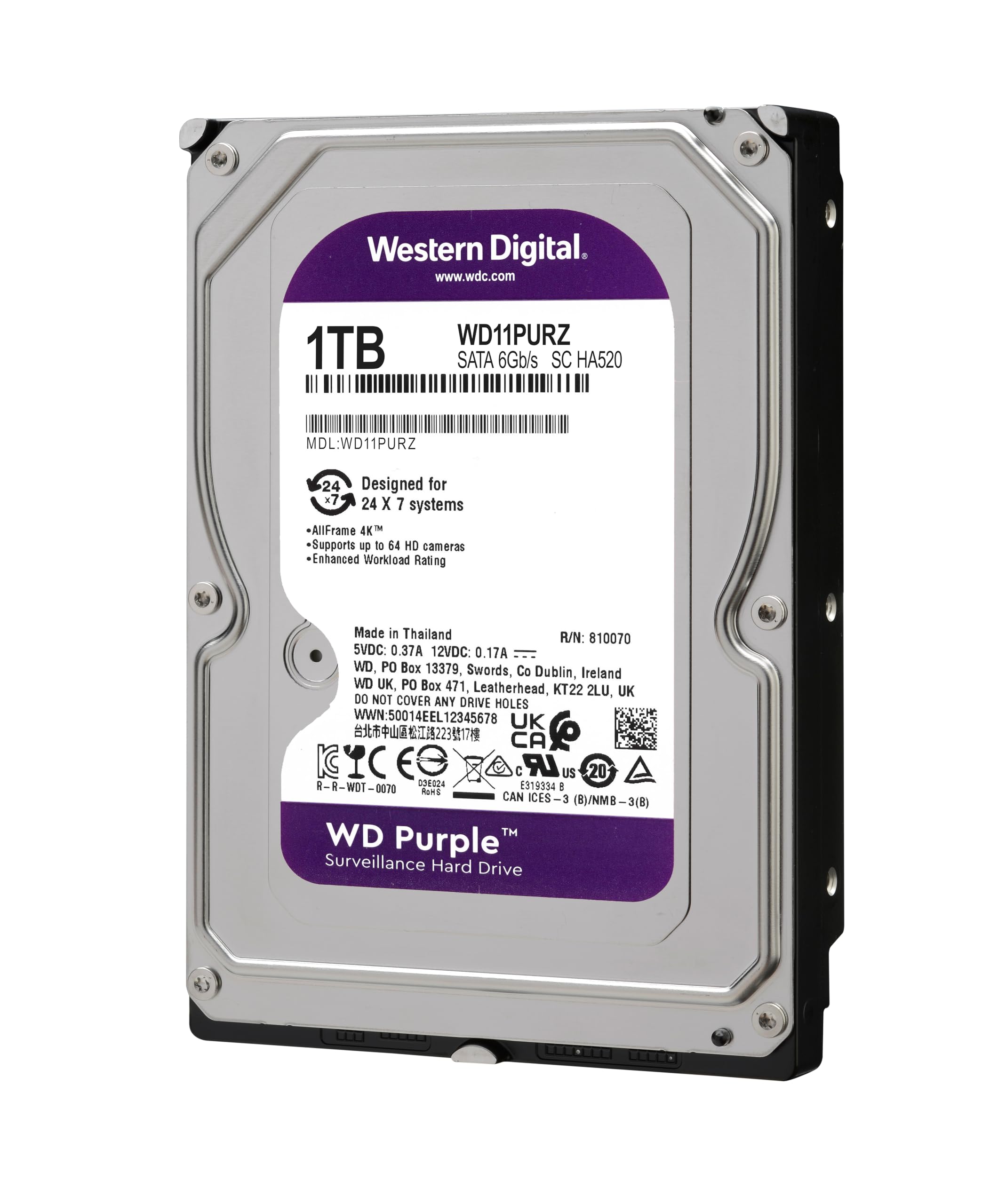 Foto 3 pulgar | Disco Duro Western Digital Wd Purple 1 Tb Sata 6 Gb/s 3.5 - Venta Internacional.