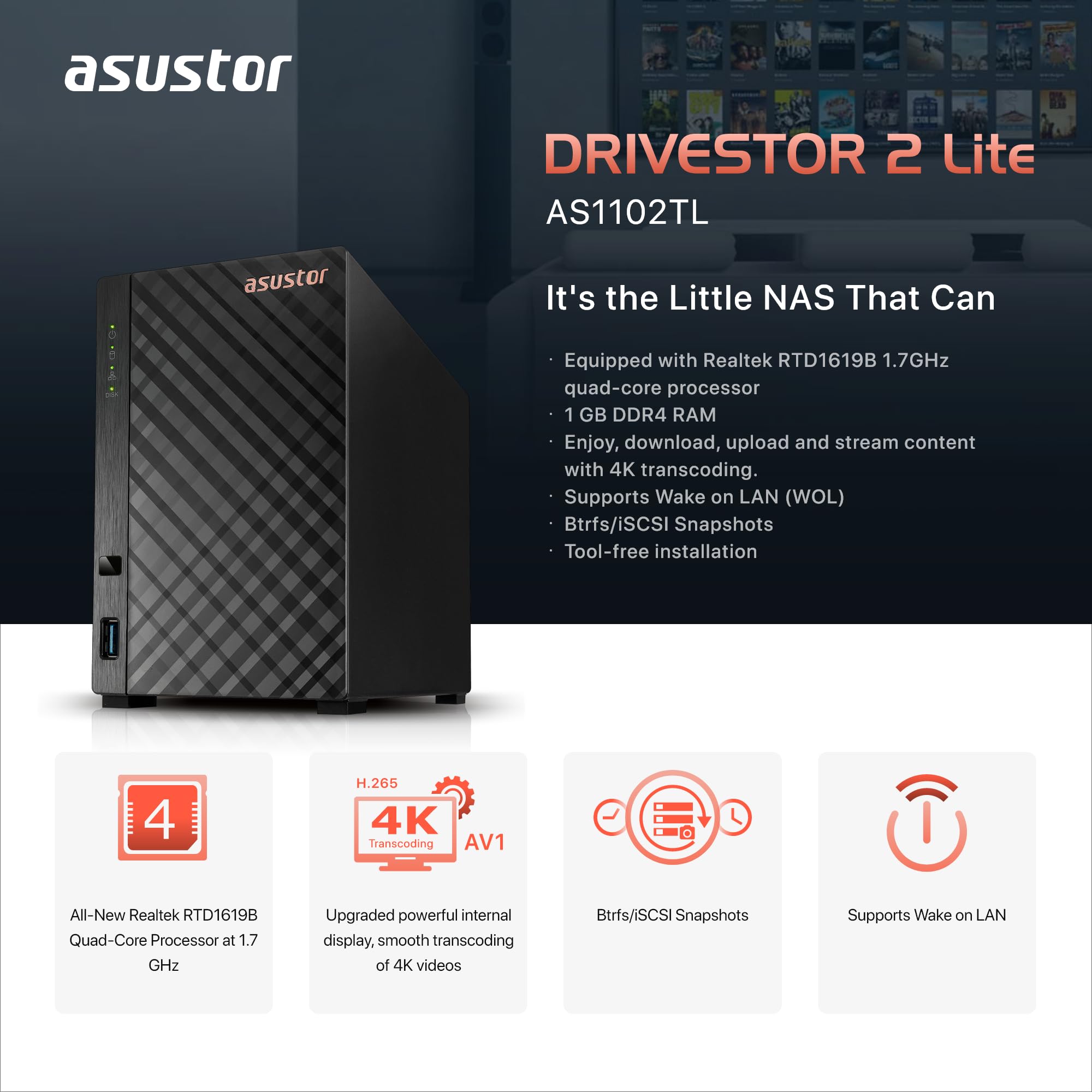 Foto 3 pulgar | Carcasa Nas Asustor Drivestor 2 Lite As1102tl De 2 Bahías - Venta Internacional.