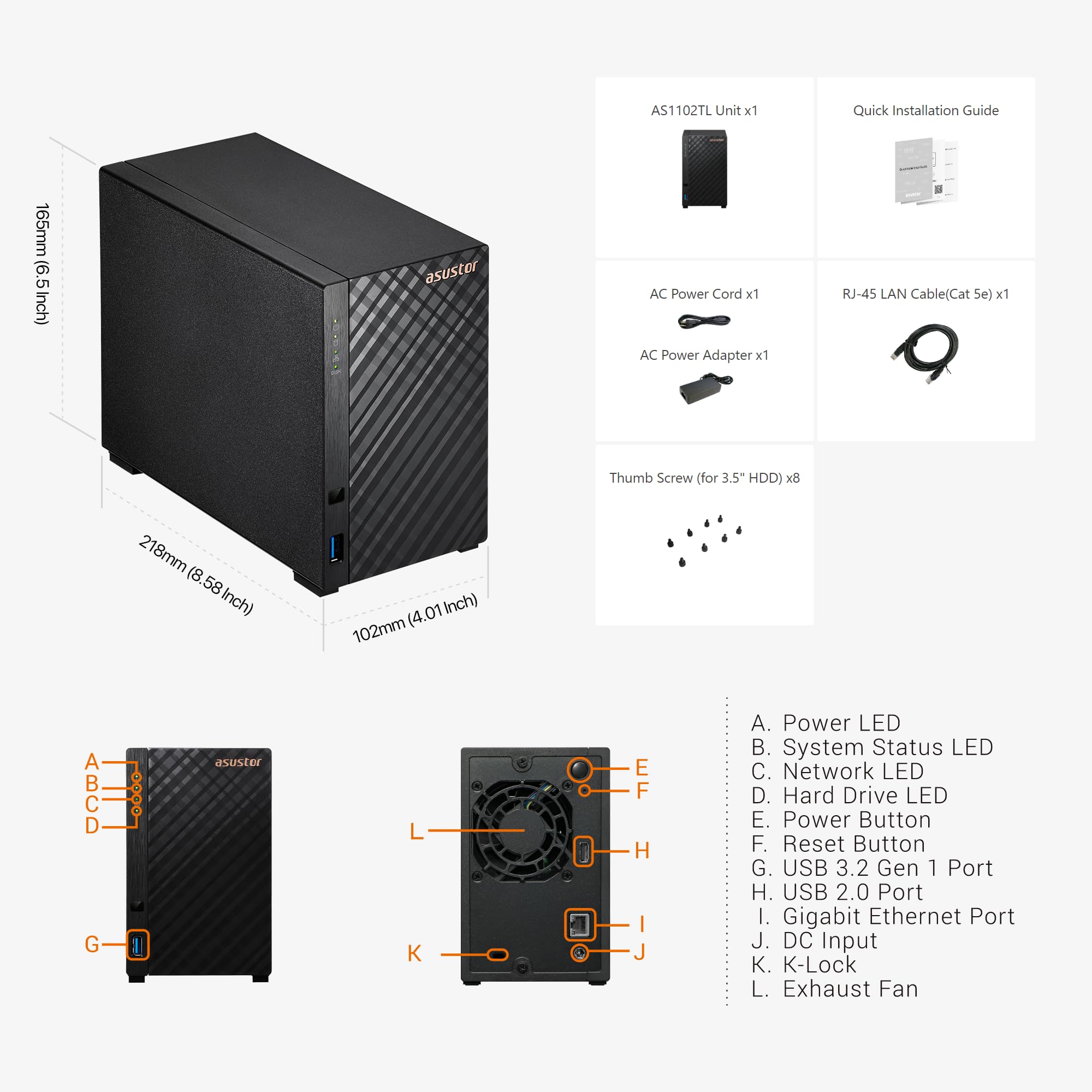 Foto 4 pulgar | Carcasa Nas Asustor Drivestor 2 Lite As1102tl De 2 Bahías - Venta Internacional.