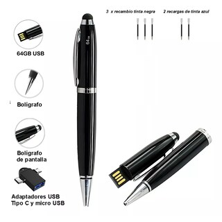 Foto 3 | Memoria USB 64 GB Eo Safe Imports Esi-8149 en Forma de Bolígrafo Touch Negro