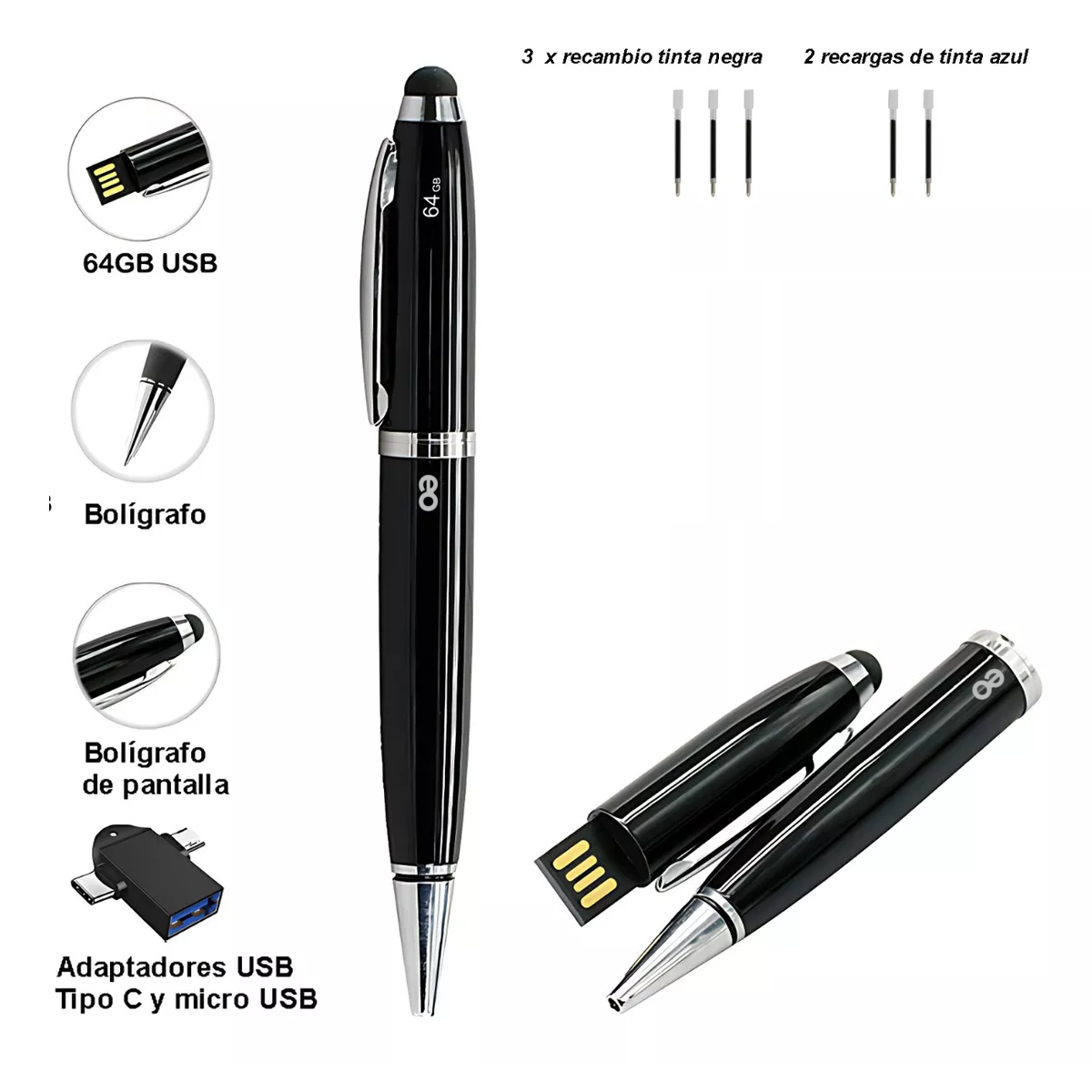 Foto 4 pulgar | Memoria Usb 64gb de Bolígrafo Touch Eo Safe Imports Esi-8149-1 Negro